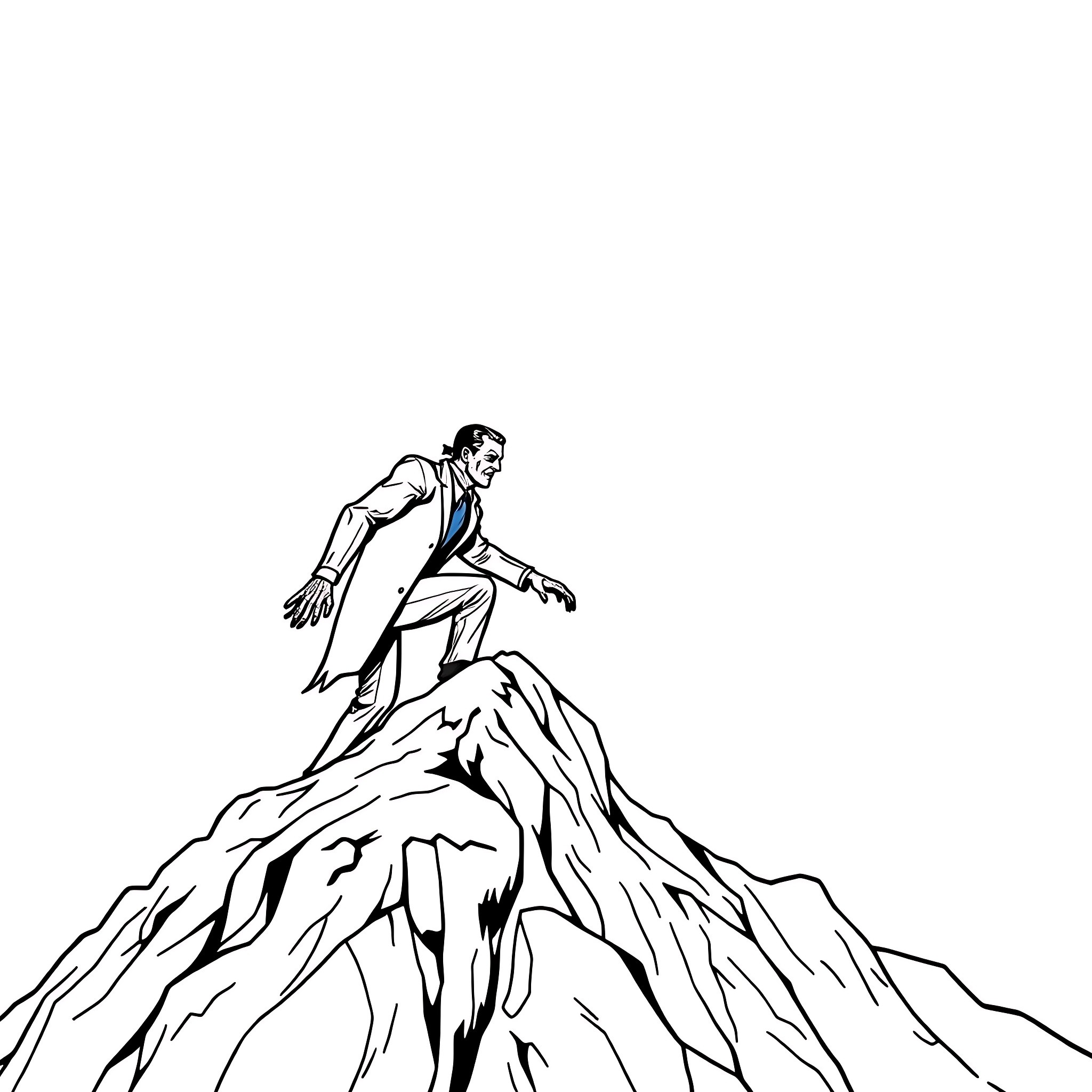 Frankenstein's Monster Scaling a Treacherous Peak Coloring Page (free black-and-white line drawing printable PDF for all, from beginners to advanced learners, including children, teens, adults, and seniors)