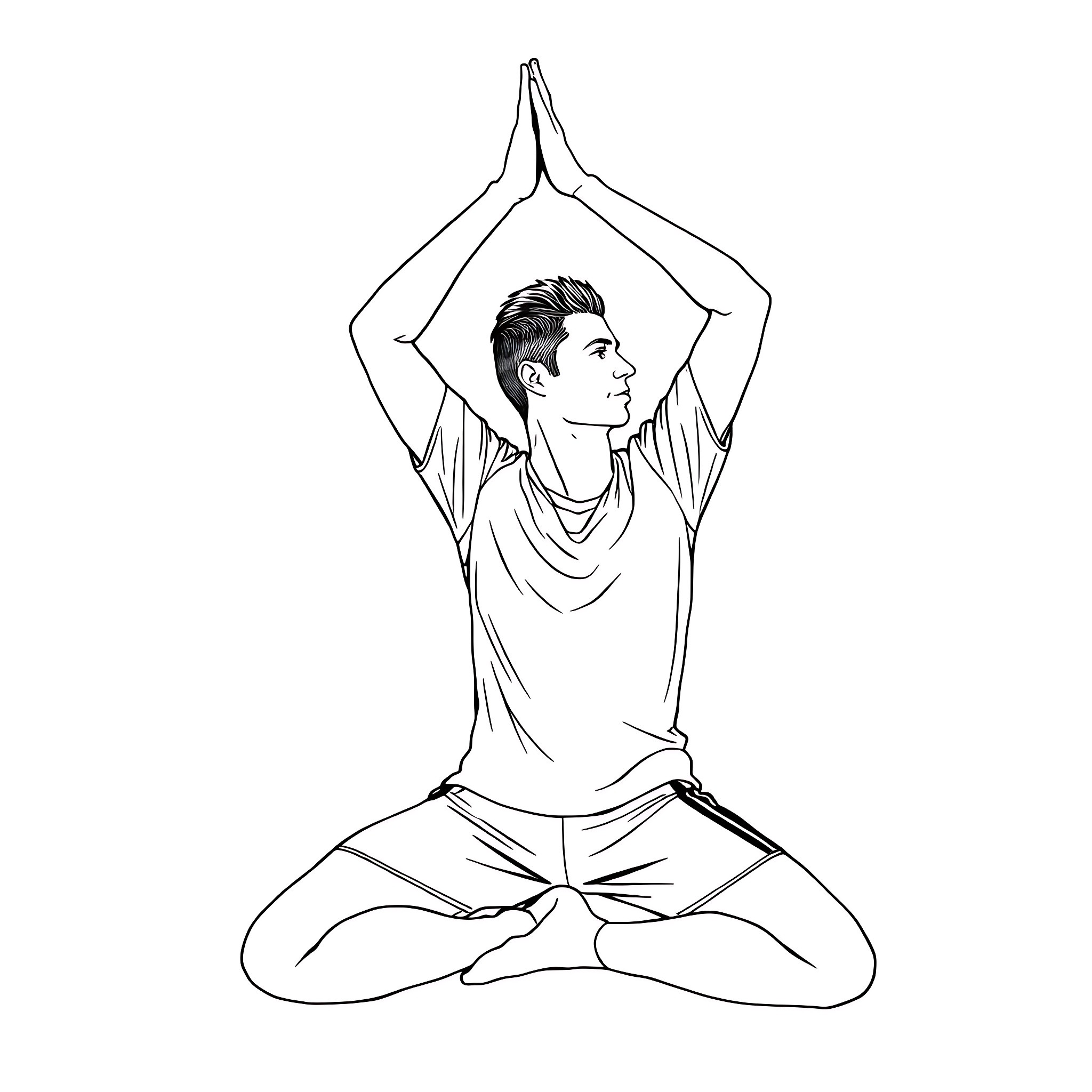 Cristiano Ronaldo practicing yoga in a meditative pose Coloring Page (free black-and-white line drawing printable PDF for all, from beginners to advanced learners, including children, teens, adults, and seniors)