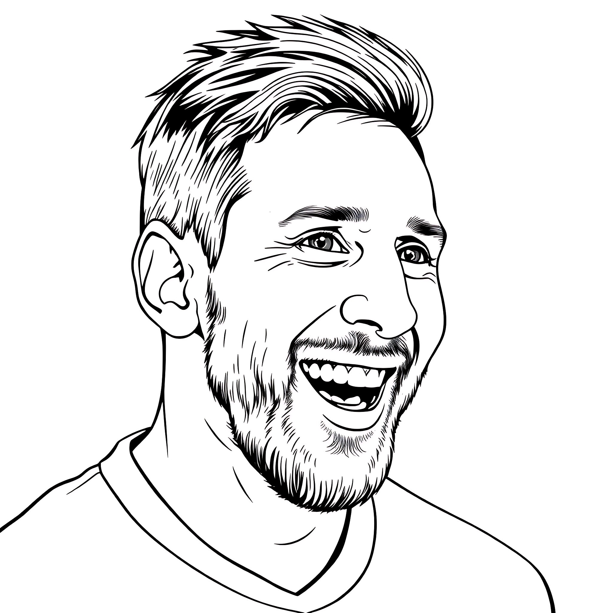Lionel Messi's Joyful Celebration Coloring Page (free black-and-white line drawing printable PDF for all, from beginners to advanced learners, including children, teens, adults, and seniors)