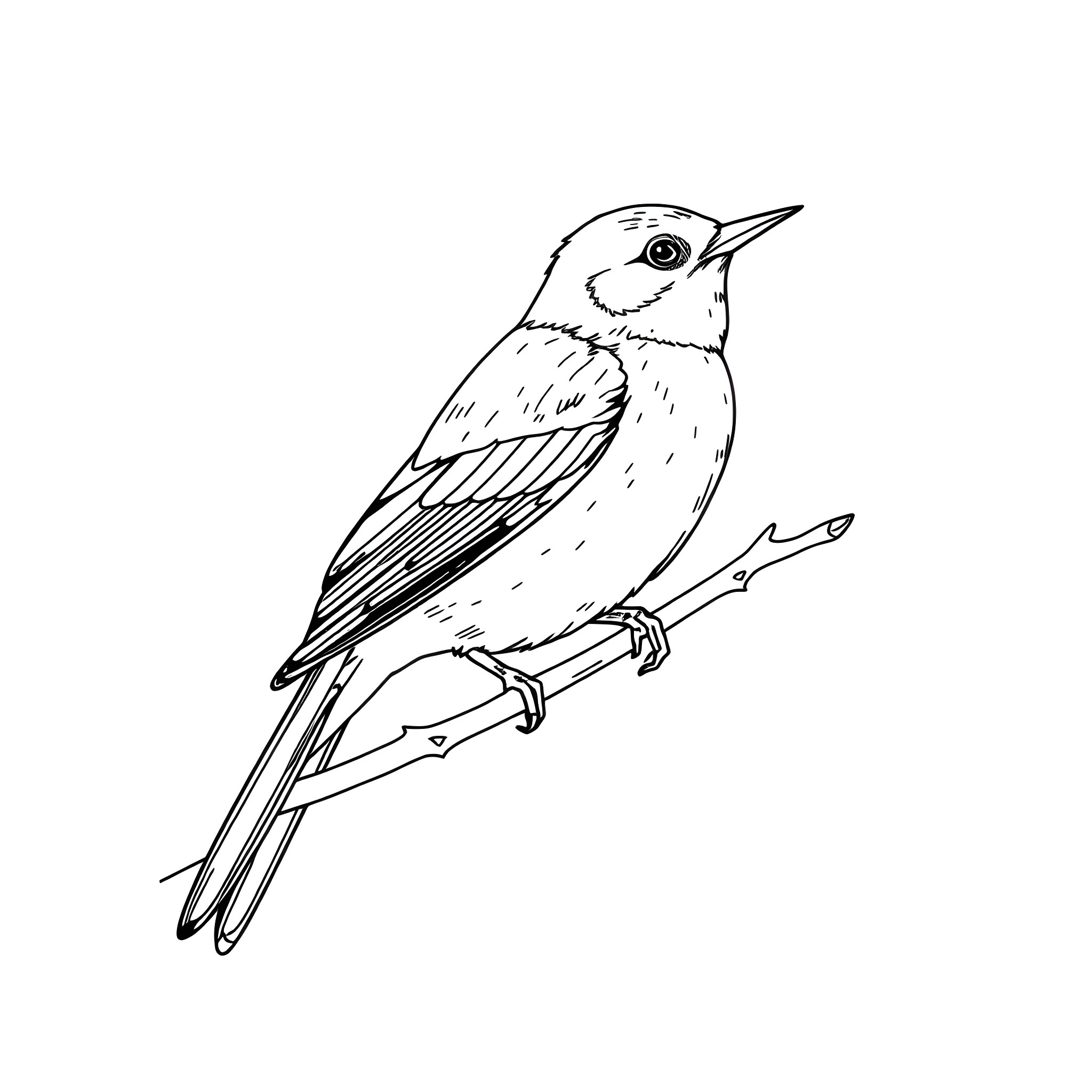 Spinus Tristis perched on branch Coloring Page (free black-and-white line drawing printable PDF for all, from beginners to advanced learners, including children, teens, adults, and seniors)