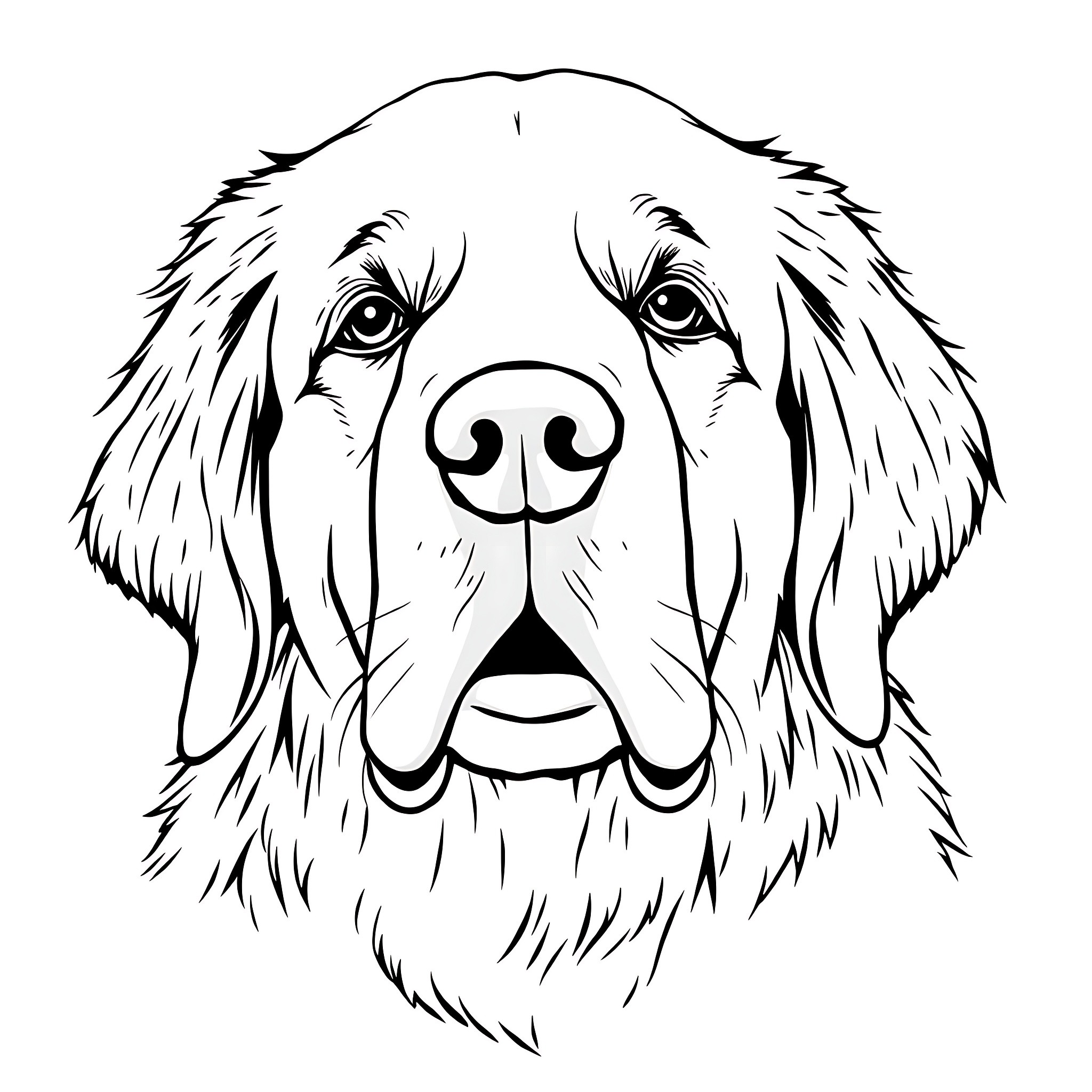 Golden Retriever in black and white sketch Coloring Page (free black-and-white line drawing printable PDF for all, from beginners to advanced learners, including children, teens, adults, and seniors)