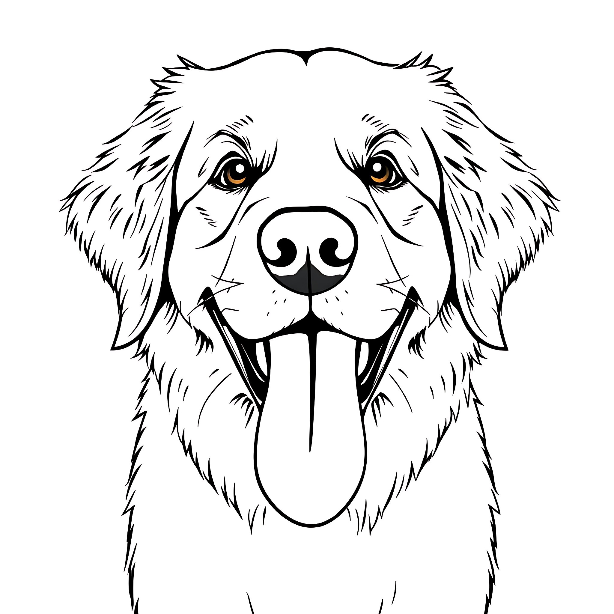 Golden Retriever with Friendly Expression Coloring Page (free black-and-white line drawing printable PDF for all, from beginners to advanced learners, including children, teens, adults, and seniors)