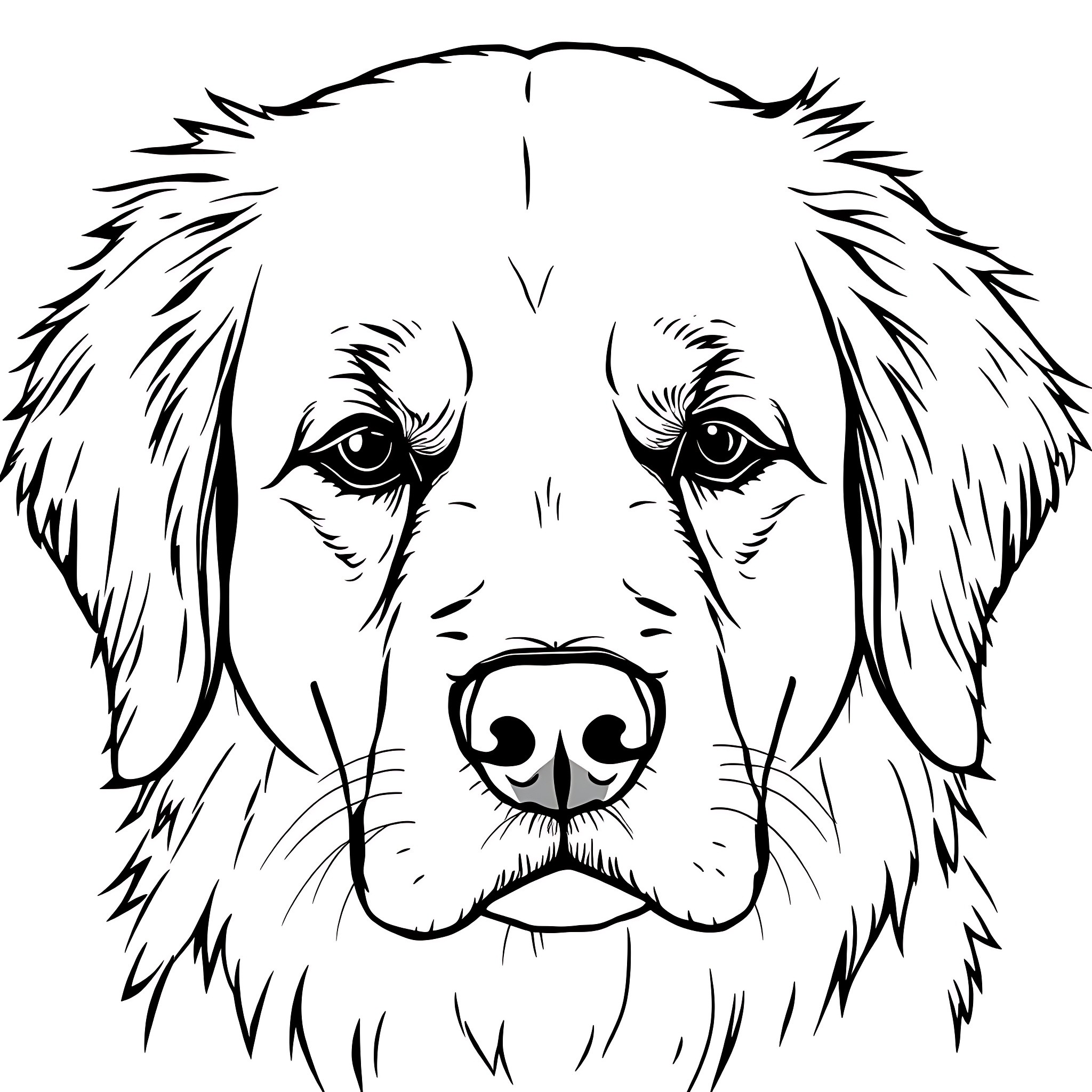 Golden Retriever's Expressive Face Coloring Page (free black-and-white line drawing printable PDF for all, from beginners to advanced learners, including children, teens, adults, and seniors)