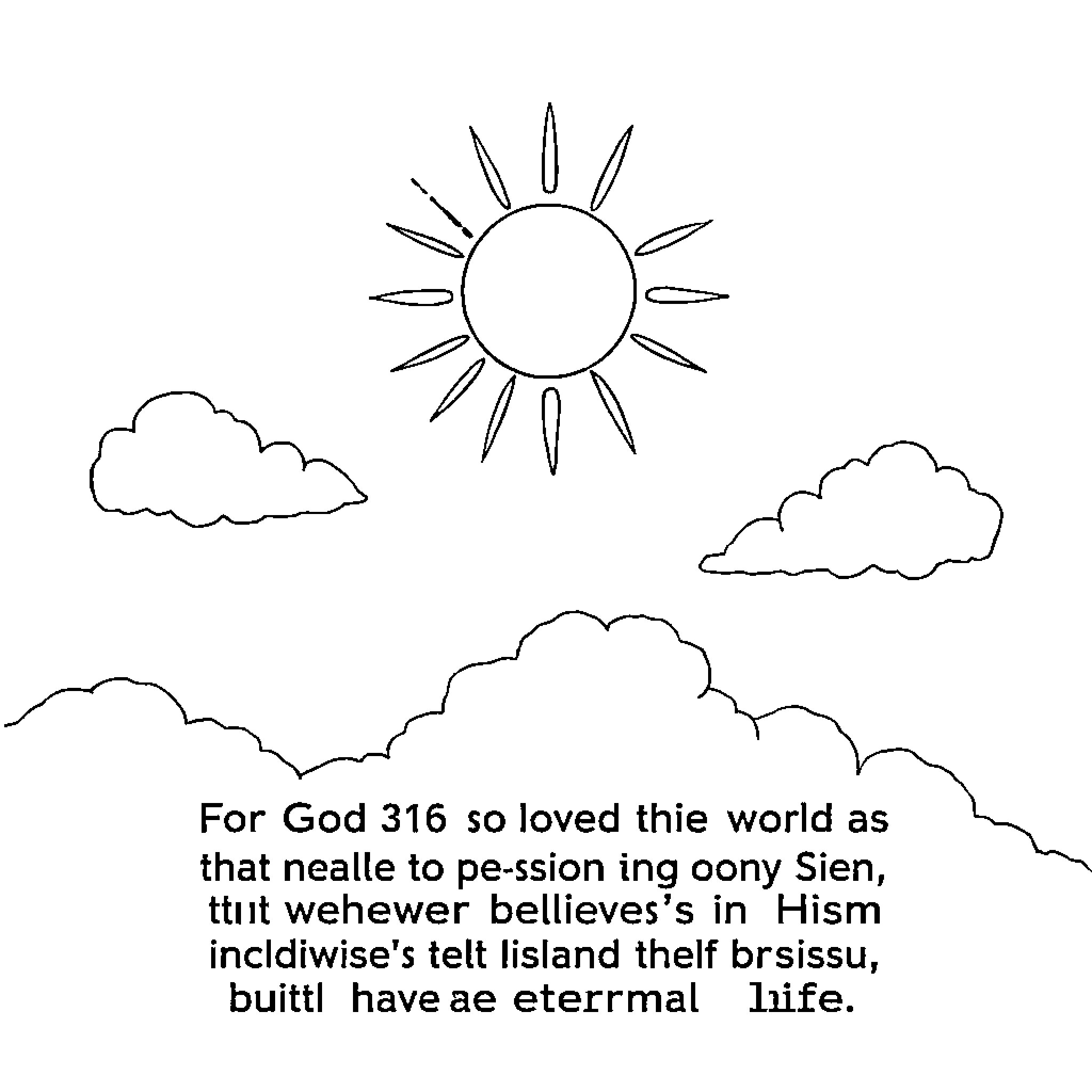 Sun shining above clouds in the sky Coloring Page (free black-and-white line drawing printable PDF for all, from beginners to advanced learners, including children, teens, adults, and seniors)