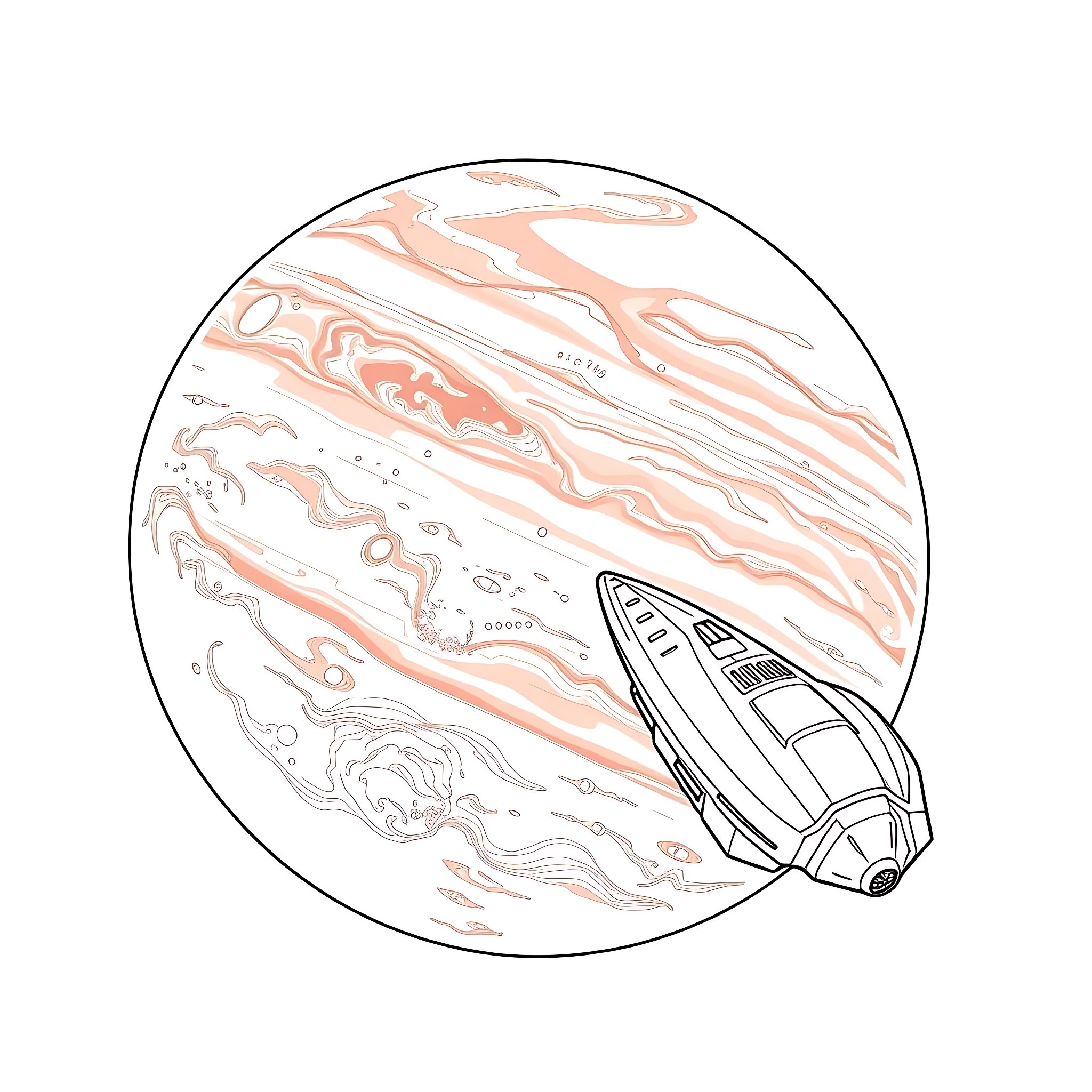 Solar System Rocket Exploration Coloring Page (free black-and-white line drawing printable PDF for all, from beginners to advanced learners, including children, teens, adults, and seniors)