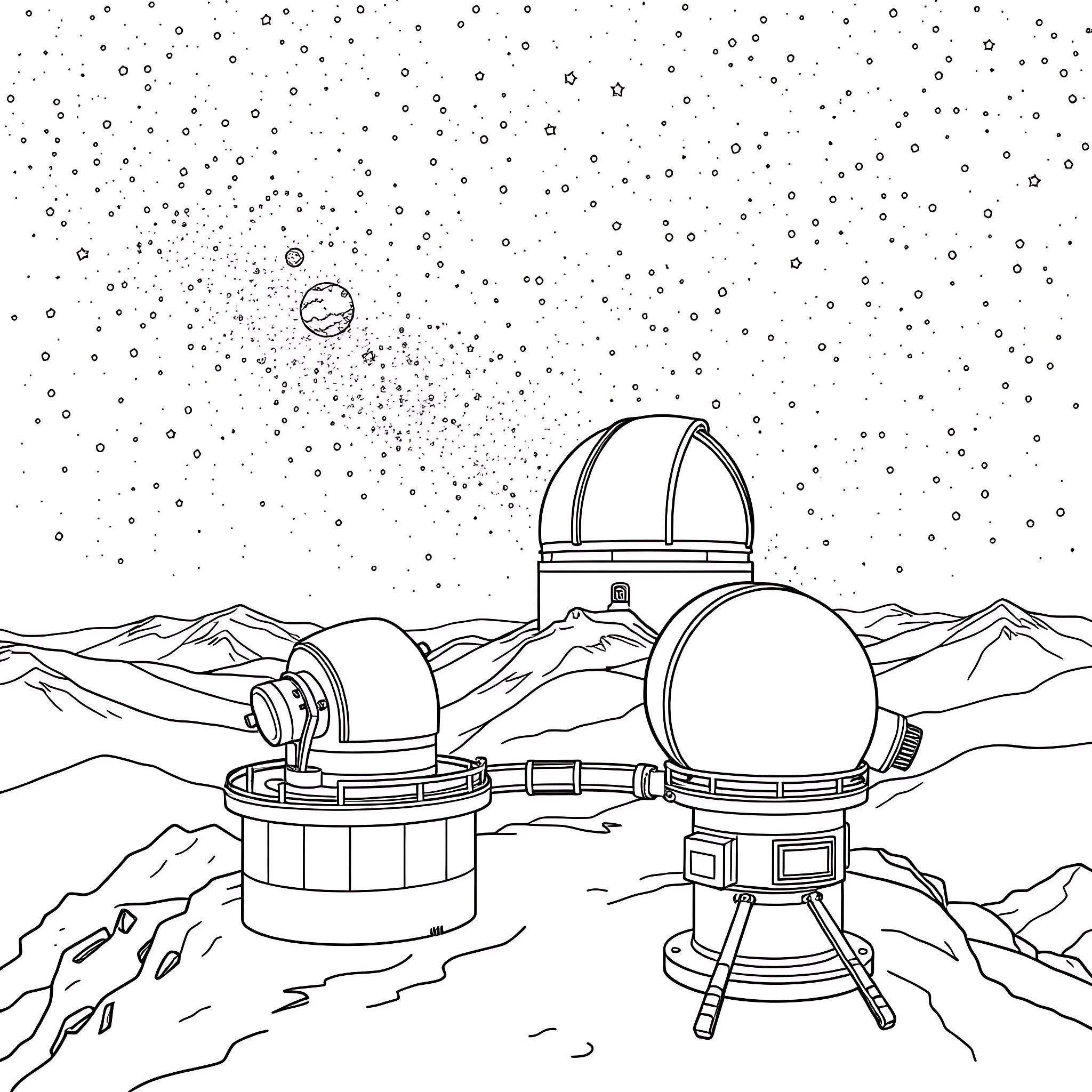 Solar System Exploration Mission on Distant Planets Coloring Page (free black-and-white line drawing printable PDF for all, from beginners to advanced learners, including children, teens, adults, and seniors)