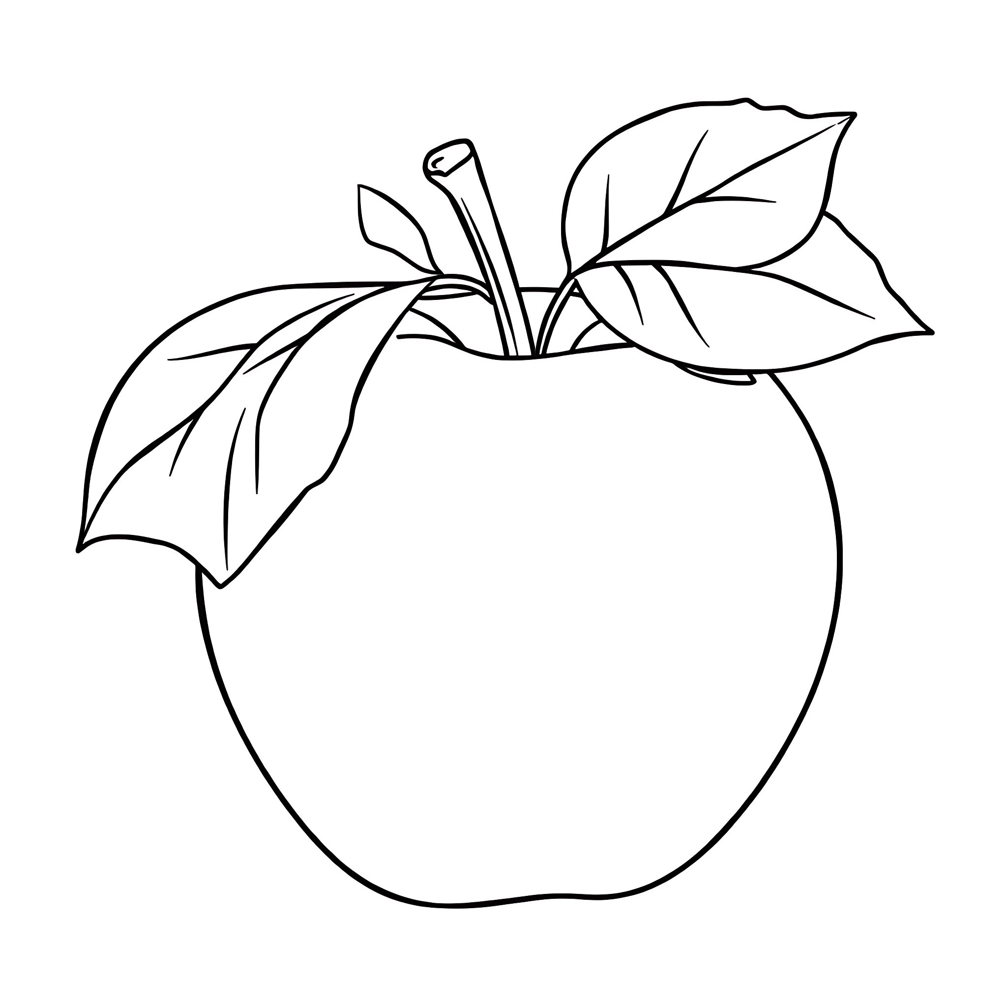 Apple with Leaf Coloring Page (free black-and-white line drawing printable PDF for all, from beginners to advanced learners, including children, teens, adults, and seniors)