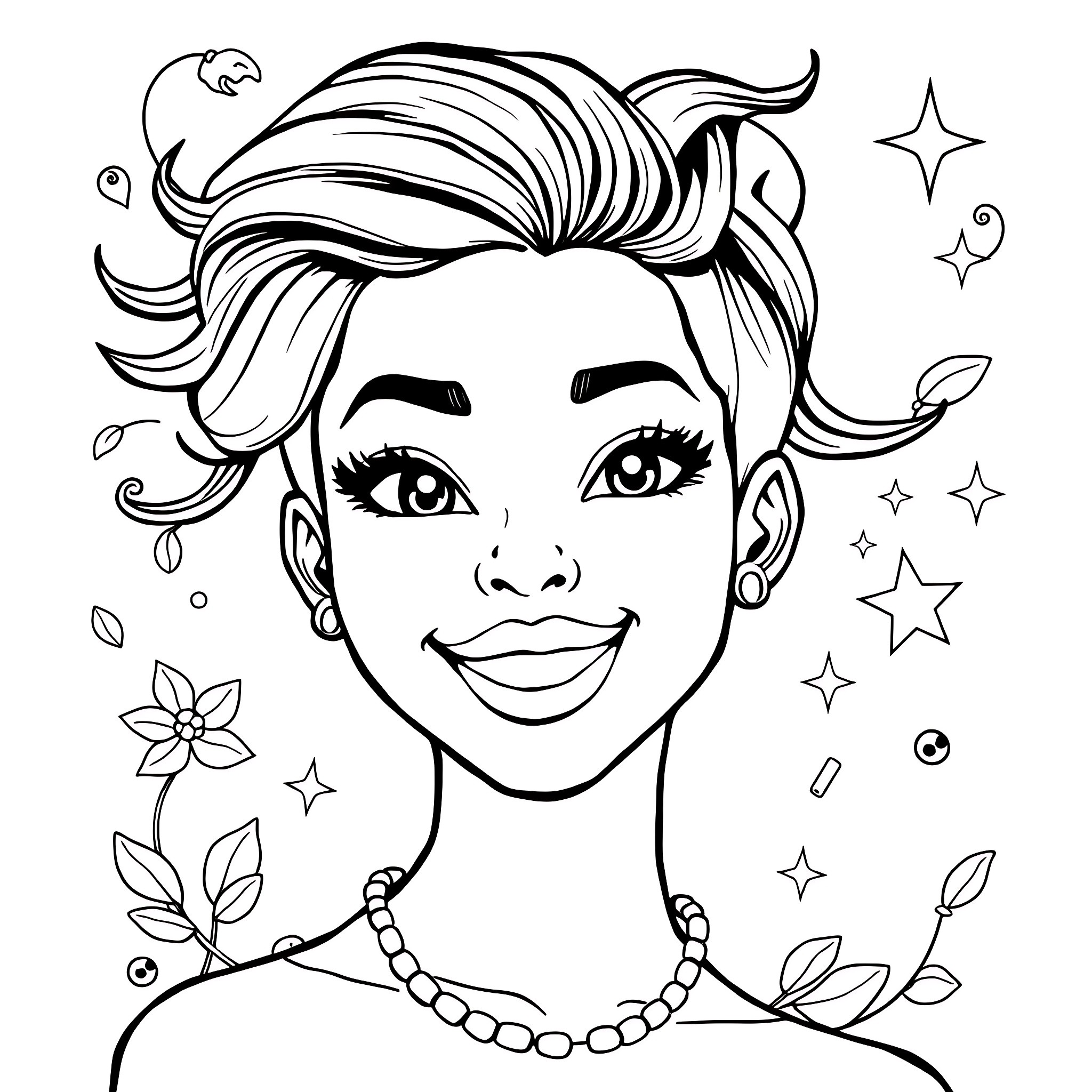 Pixie Cut: Playful Charm and Enchanting Whimsy Coloring Page (free black-and-white line drawing printable PDF for all, from beginners to advanced learners, including children, teens, adults, and seniors)