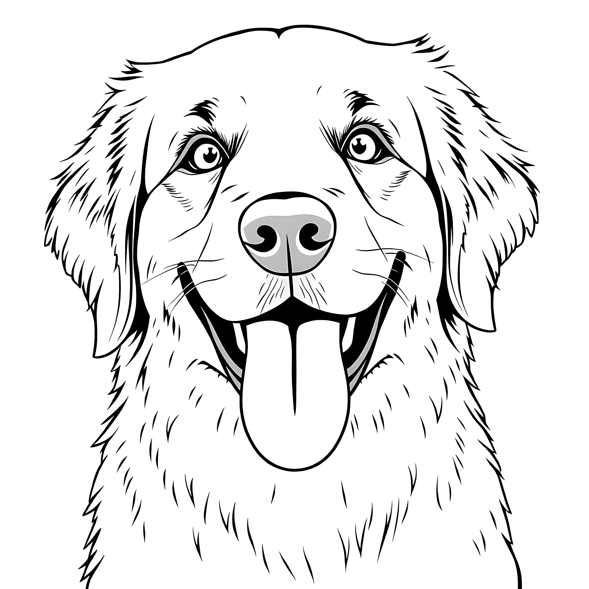 Golden Retriever with a happy, friendly expression Coloring Page (free black-and-white line drawing printable PDF for all, from beginners to advanced learners, including children, teens, adults, and seniors)