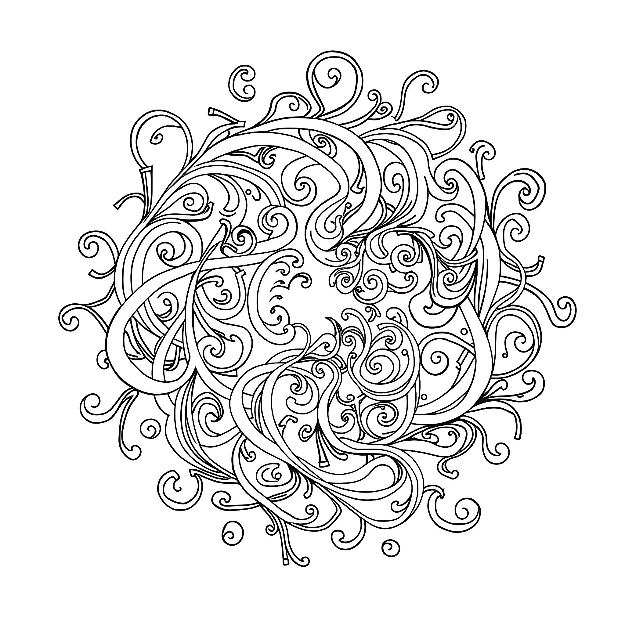 Zentangle with intricate floral motifs and swirls Coloring Page (free black-and-white line drawing printable PDF for all, from beginners to advanced learners, including children, teens, adults, and seniors)
