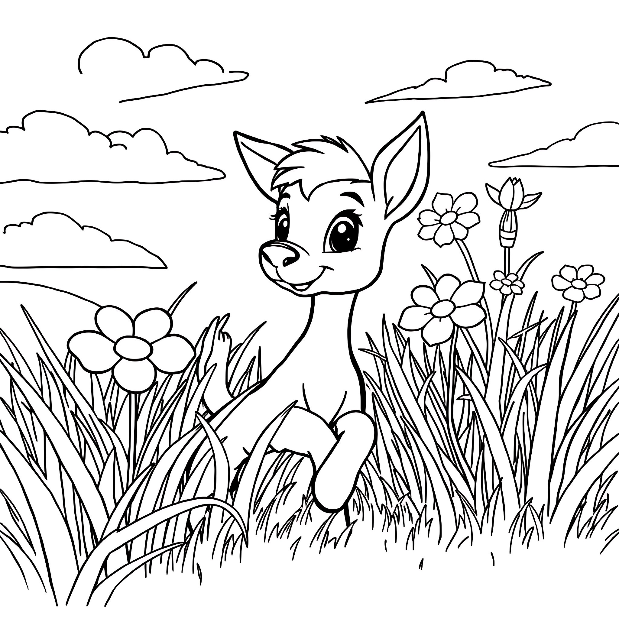 Ziesel exploring a flowery meadow Coloring Page (free black-and-white line drawing printable PDF for all, from beginners to advanced learners, including children, teens, adults, and seniors)