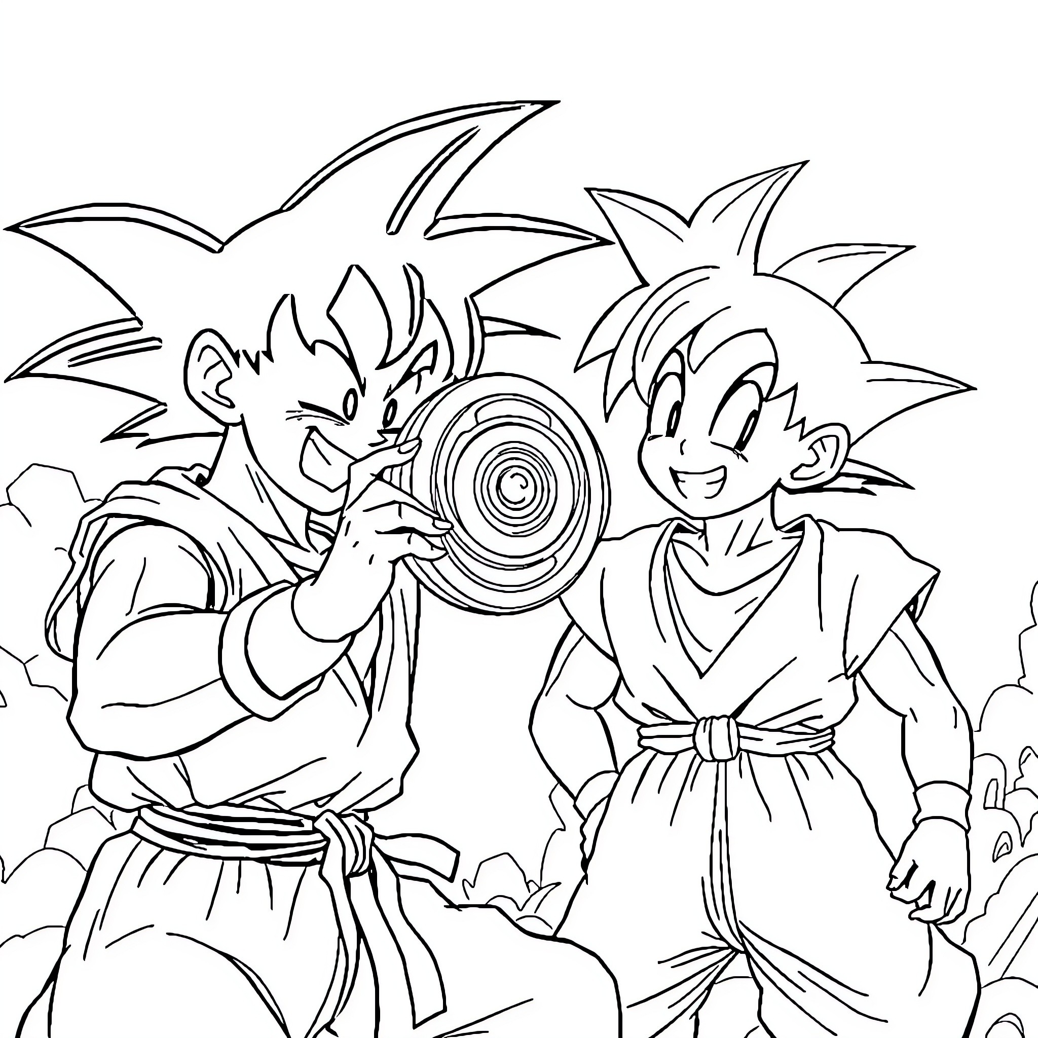 Killua and Friend Engage in Energetic Confrontation Coloring Page (free black-and-white line drawing printable PDF for all, from beginners to advanced learners, including children, teens, adults, and seniors)