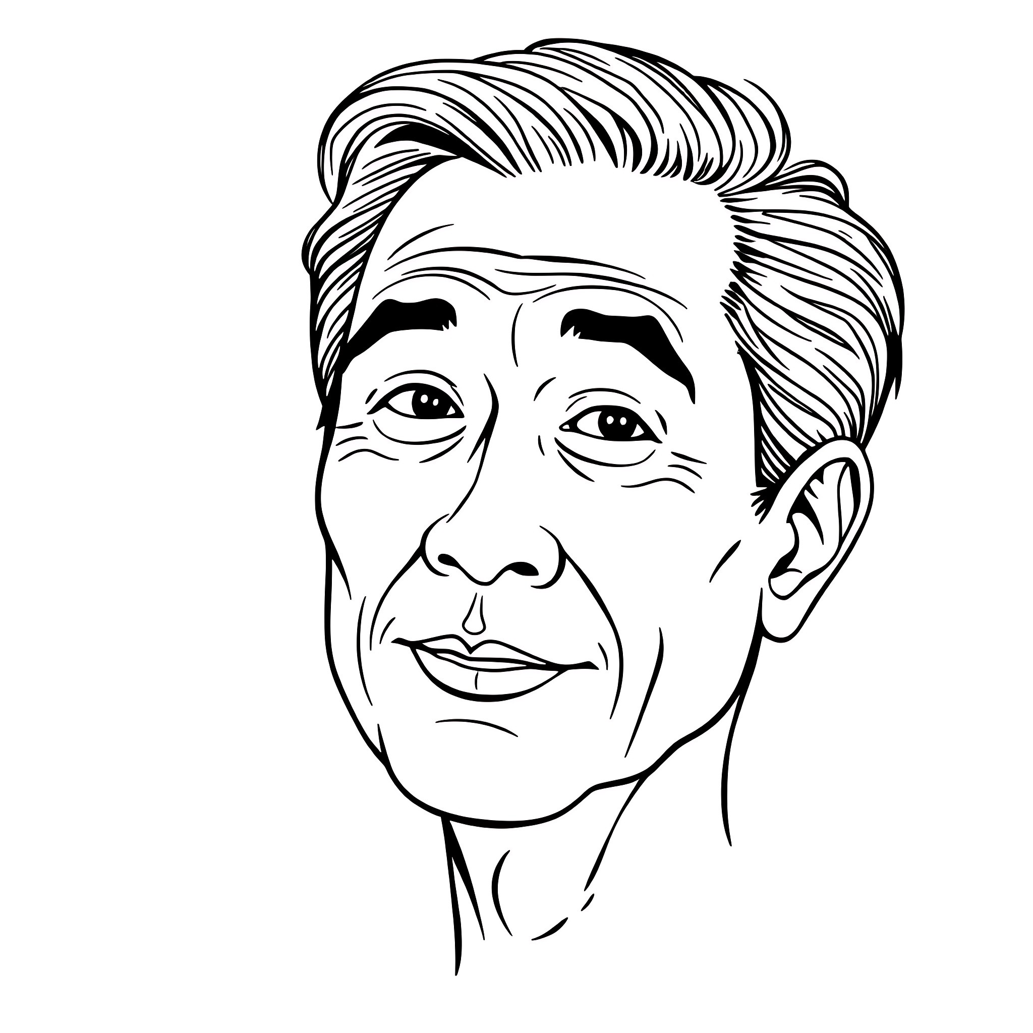 Man with a pensive expression on his face Coloring Page (free black-and-white line drawing printable PDF for all, from beginners to advanced learners, including children, teens, adults, and seniors)