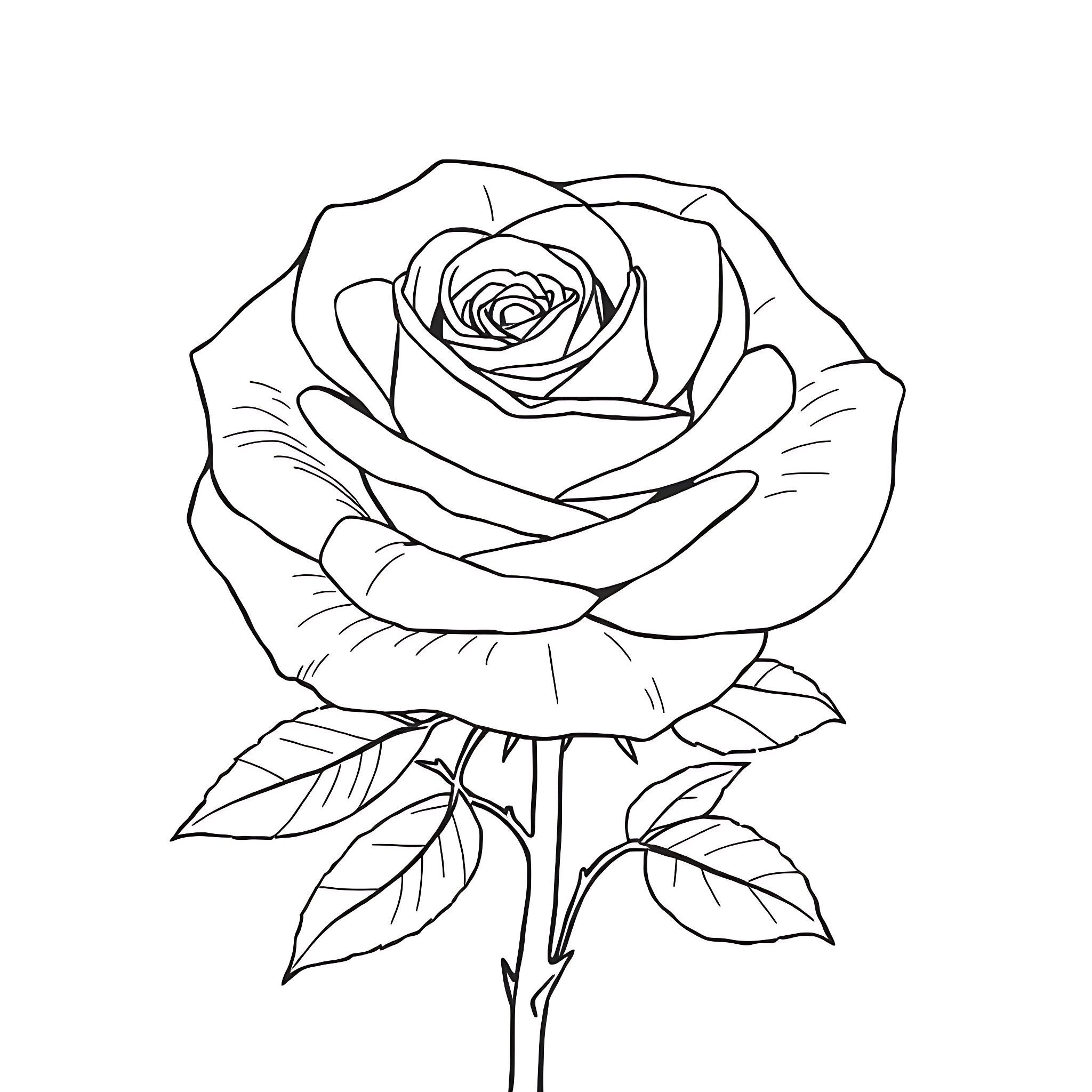 Rose Blooming with Delicate Petals Coloring Page (free black-and-white line drawing printable PDF for all, from beginners to advanced learners, including children, teens, adults, and seniors)