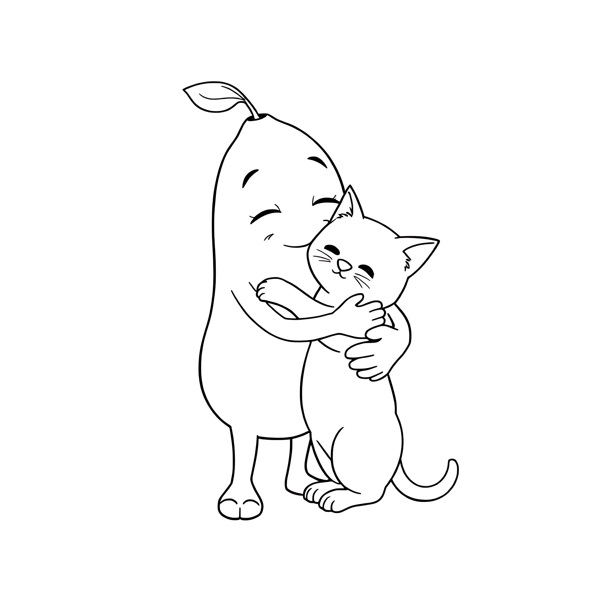 Lemon embracing a happy cat Coloring Page (free black-and-white line drawing printable PDF for all, from beginners to advanced learners, including children, teens, adults, and seniors)