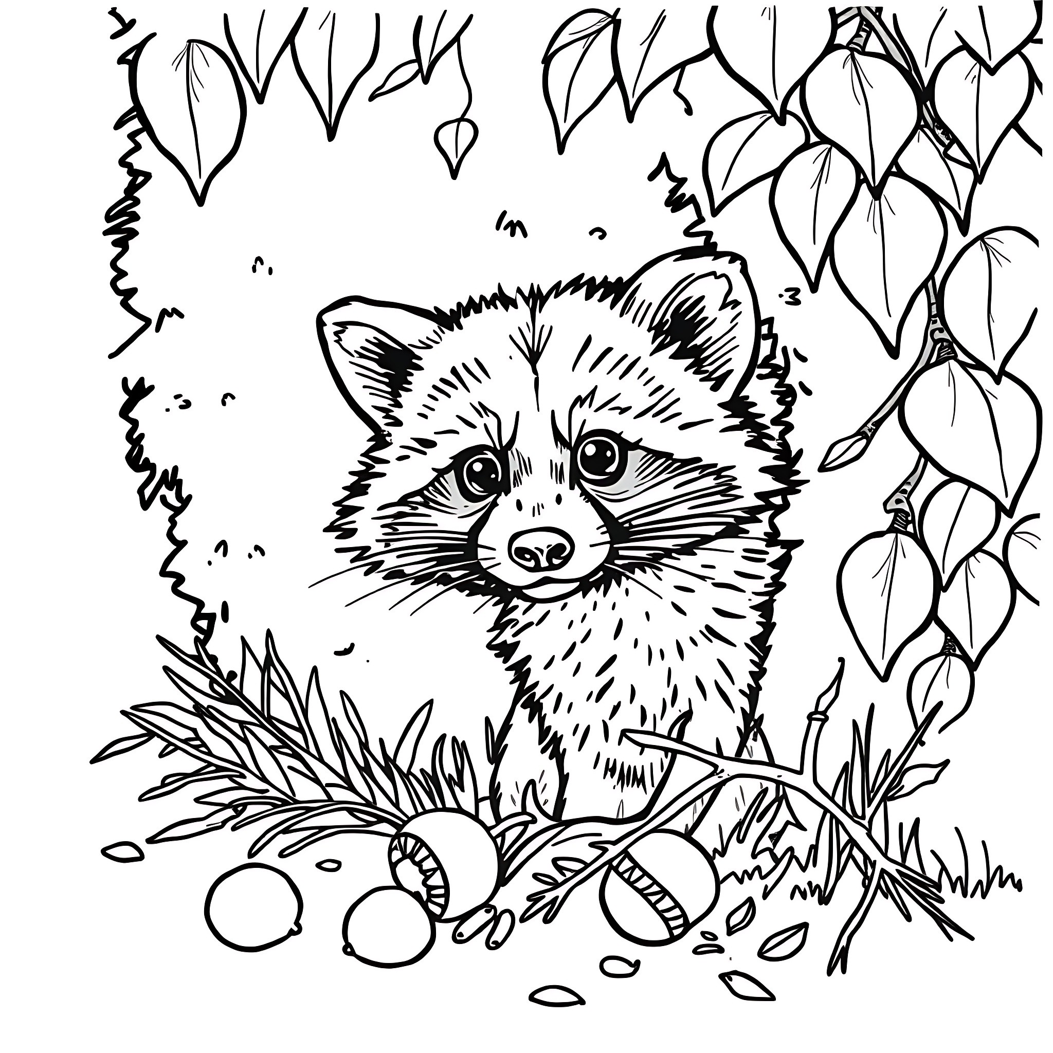 Forest creature exploring the undergrowth Coloring Page (free black-and-white line drawing printable PDF for all, from beginners to advanced learners, including children, teens, adults, and seniors)
