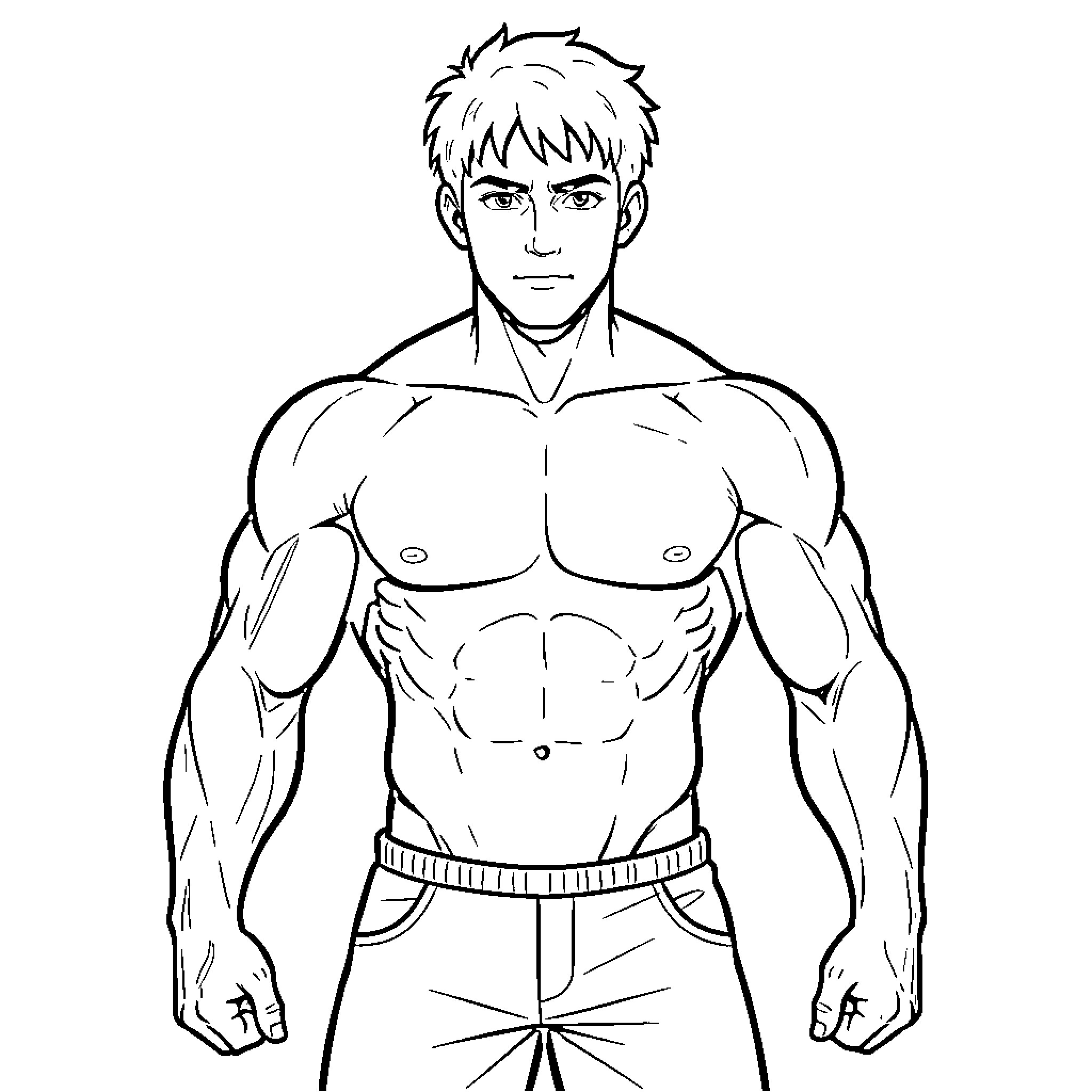 Adolescent male standing with a confident expression Coloring Page (free black-and-white line drawing printable PDF for all, from beginners to advanced learners, including children, teens, adults, and seniors)