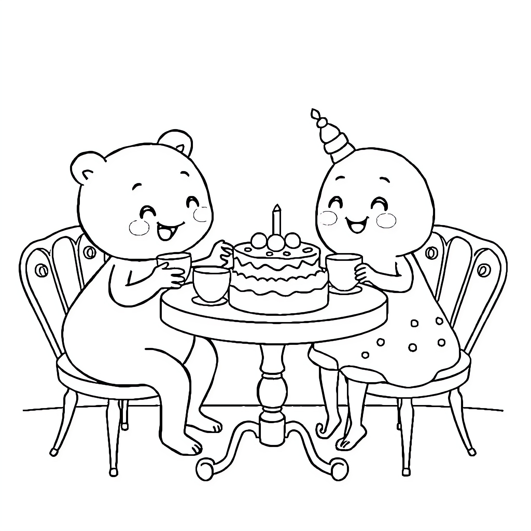 Bluey's Birthday Party with Friends Coloring Page (free black-and-white line drawing printable PDF for all, from beginners to advanced learners, including children, teens, adults, and seniors)