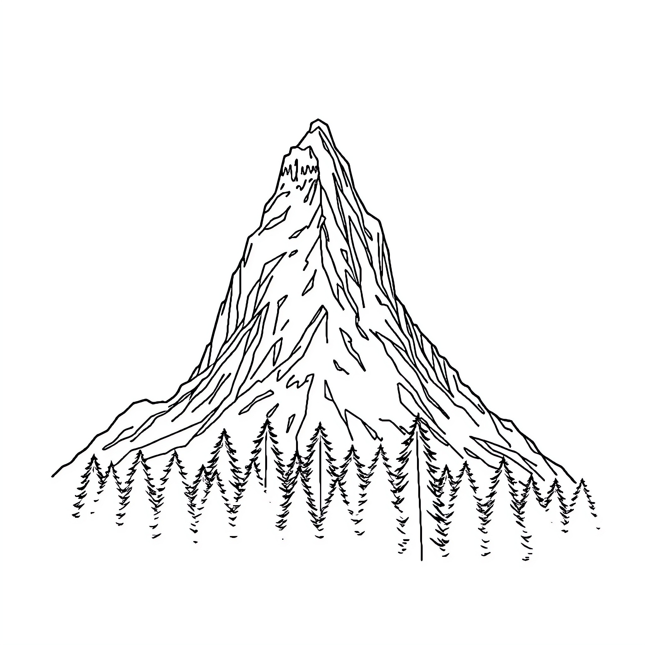 Mountain Landscape with Towering Peak Coloring Page (free black-and-white line drawing printable PDF for all, from beginners to advanced learners, including children, teens, adults, and seniors)