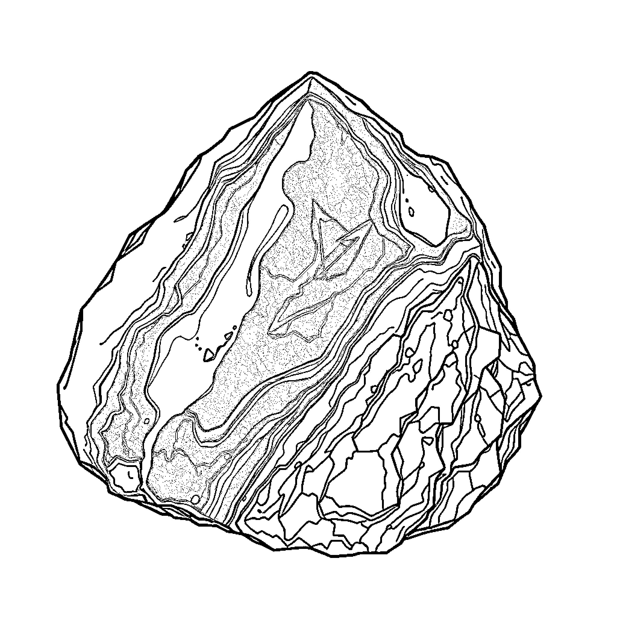 Painite mineral crystal abstract form Coloring Page (free black-and-white line drawing printable PDF for all, from beginners to advanced learners, including children, teens, adults, and seniors)