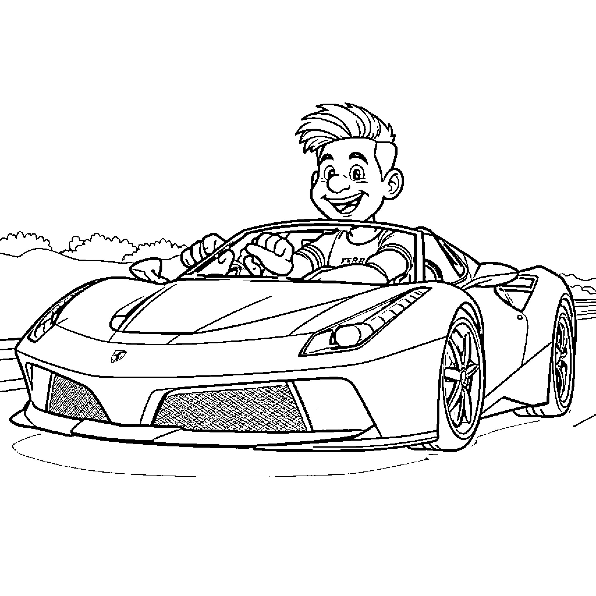 Pato's Sporty Joyride Coloring Page (free black-and-white line drawing printable PDF for all, from beginners to advanced learners, including children, teens, adults, and seniors)