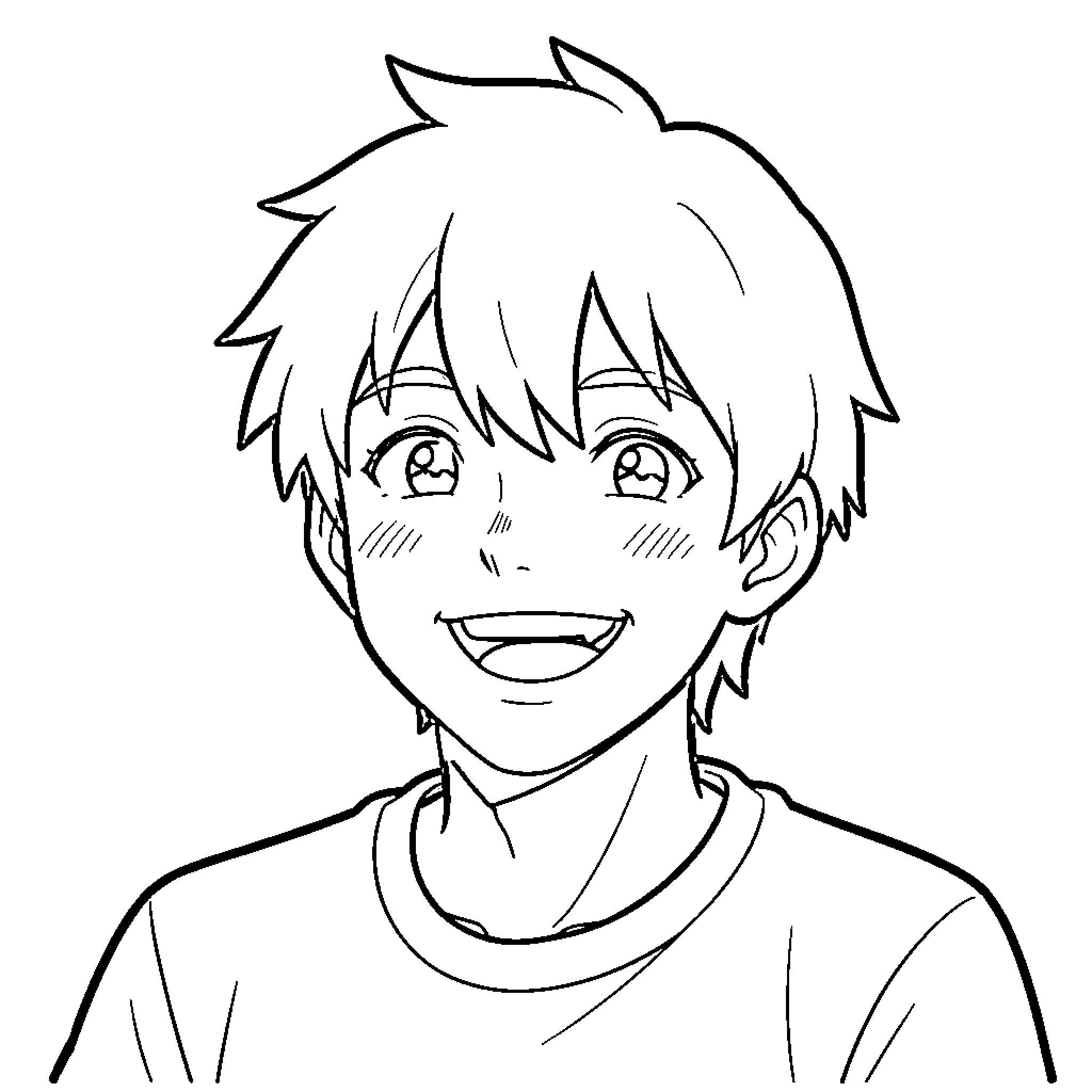 Muichiro smiling brightly with a joyful expression Coloring Page (free black-and-white line drawing printable PDF for all, from beginners to advanced learners, including children, teens, adults, and seniors)