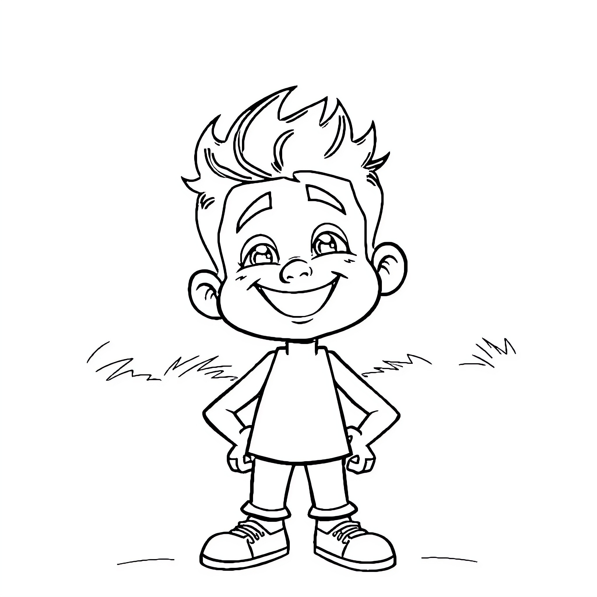 Suyash's Cheerful Cartoon Character Coloring Page (free black-and-white line drawing printable PDF for all, from beginners to advanced learners, including children, teens, adults, and seniors)