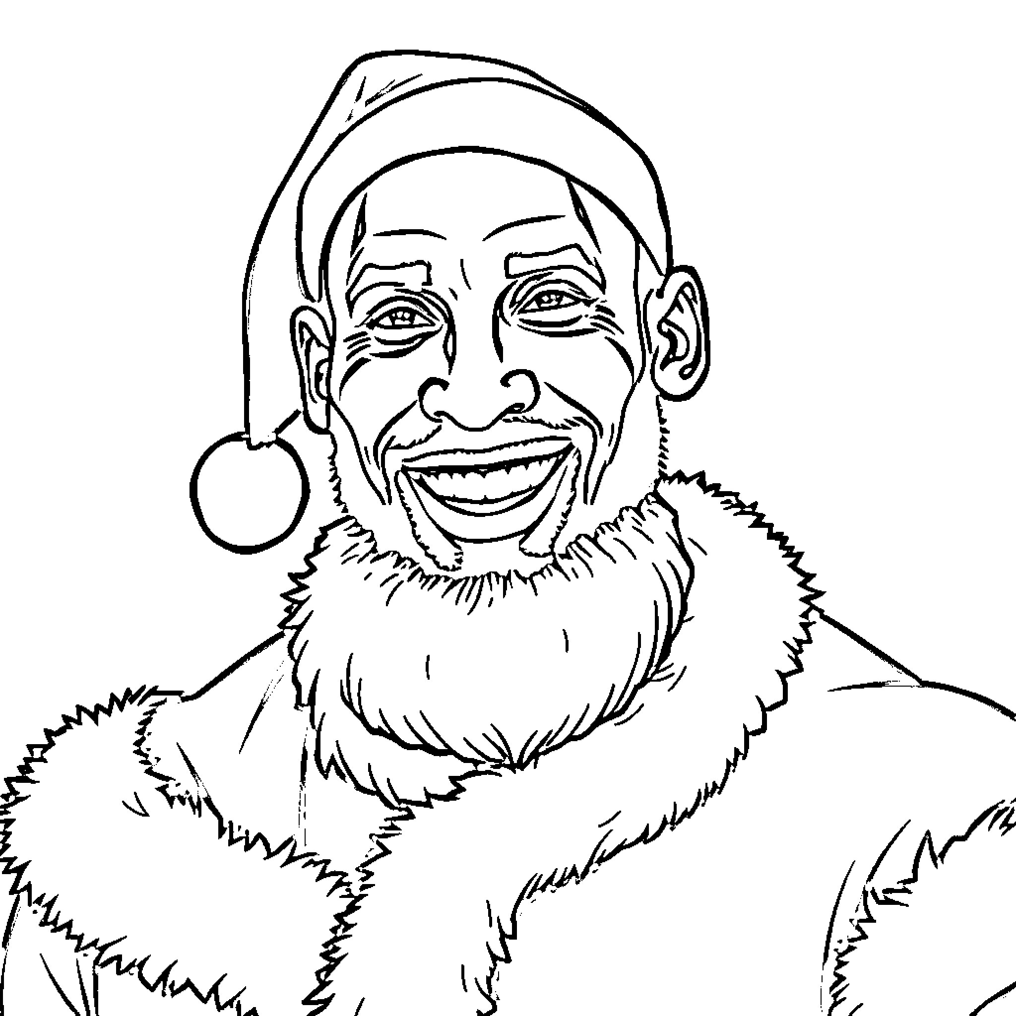 Kobe Bryant laughing joyfully in festive attire Coloring Page (free black-and-white line drawing printable PDF for all, from beginners to advanced learners, including children, teens, adults, and seniors)