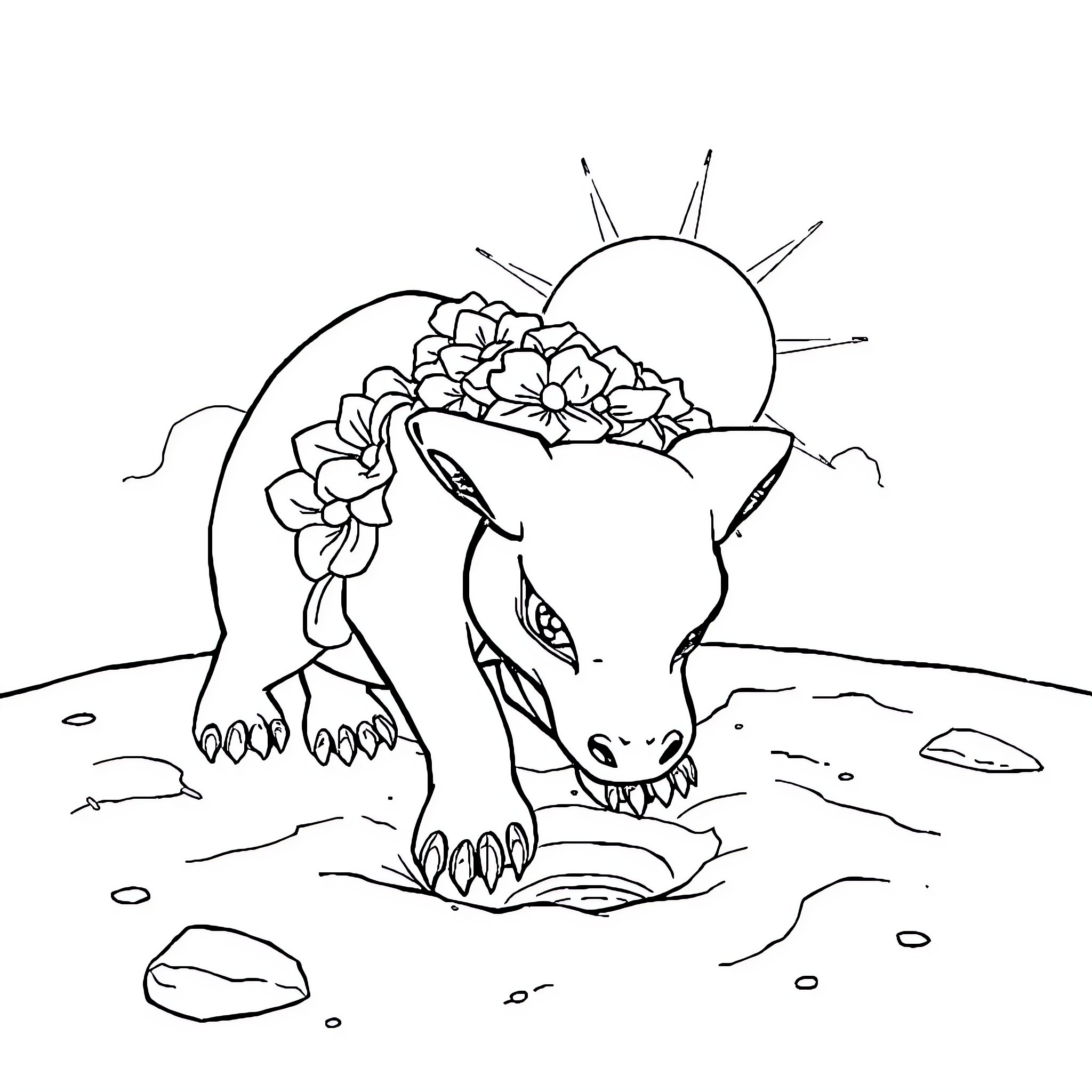 Maui's Tropical Flower Crown Adventure Coloring Page (free black-and-white line drawing printable PDF for all, from beginners to advanced learners, including children, teens, adults, and seniors)