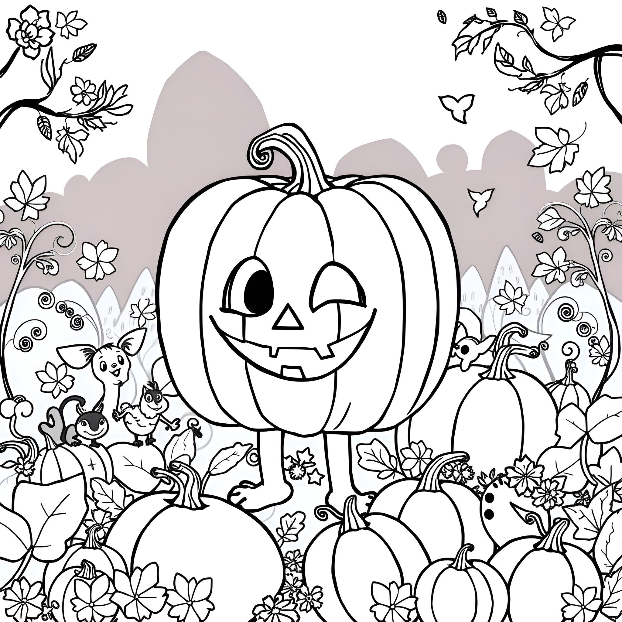 Spookley's Halloween Celebration Coloring Page (free black-and-white line drawing printable PDF for all, from beginners to advanced learners, including children, teens, adults, and seniors)