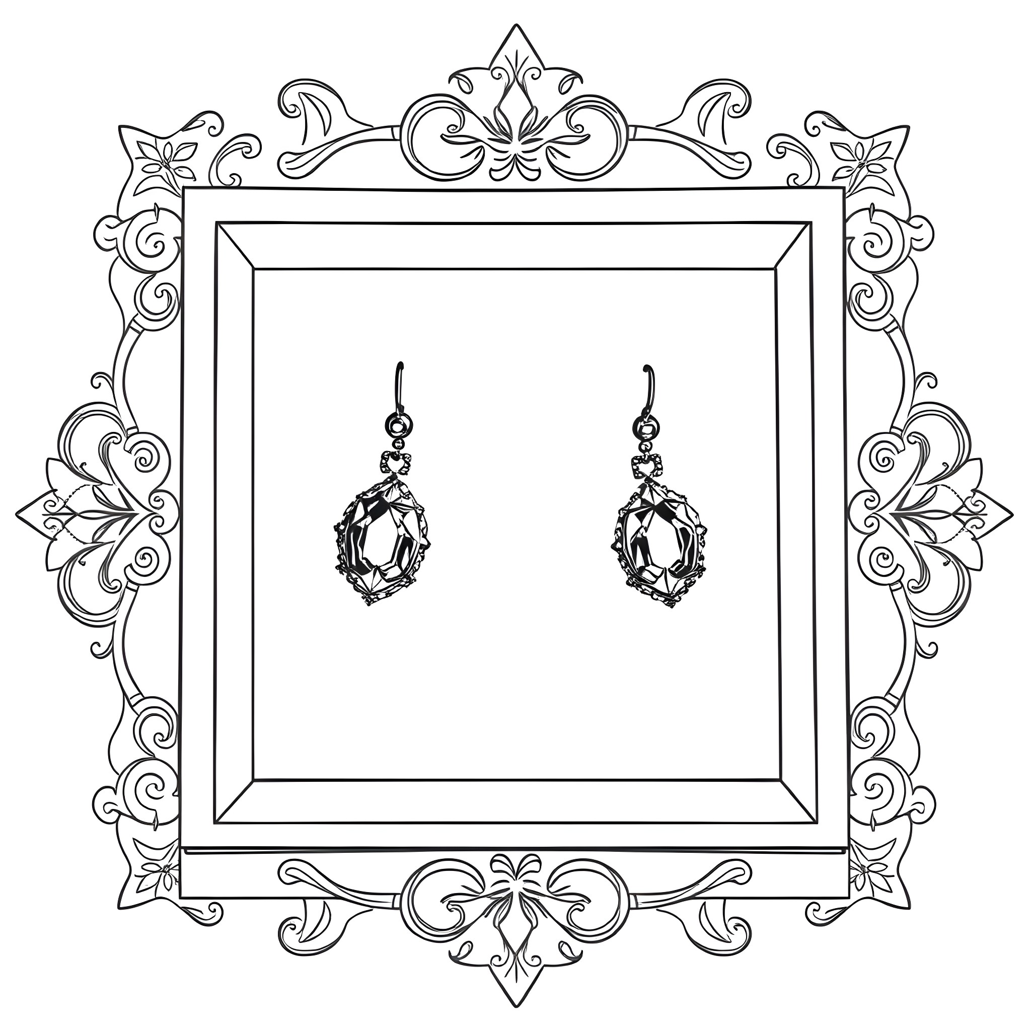 Gemstone jewelry frame with elegant design Coloring Page (free black-and-white line drawing printable PDF for all, from beginners to advanced learners, including children, teens, adults, and seniors)