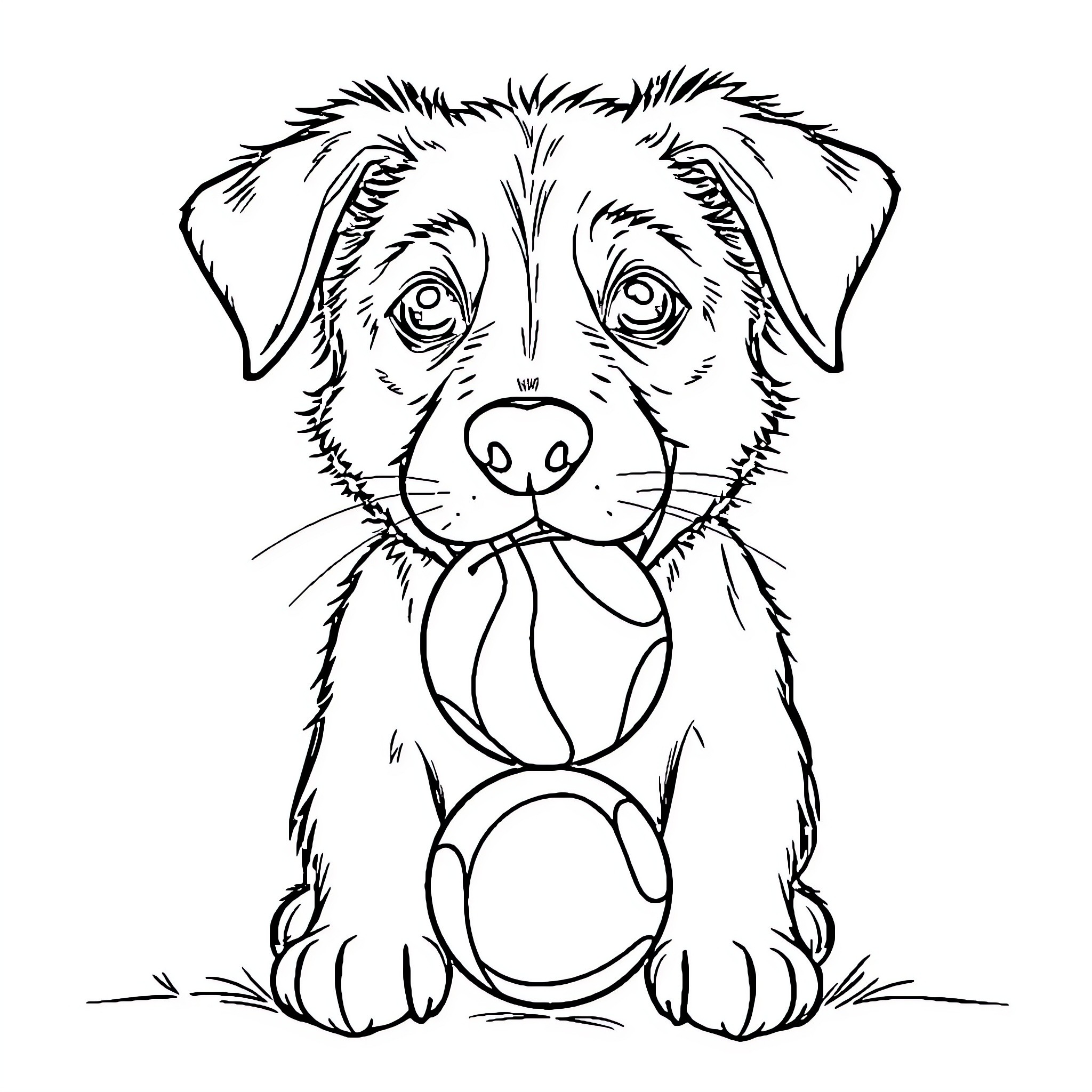 Dog Sitting Attentively with Curious Expression Coloring Page (free black-and-white line drawing printable PDF for all, from beginners to advanced learners, including children, teens, adults, and seniors)