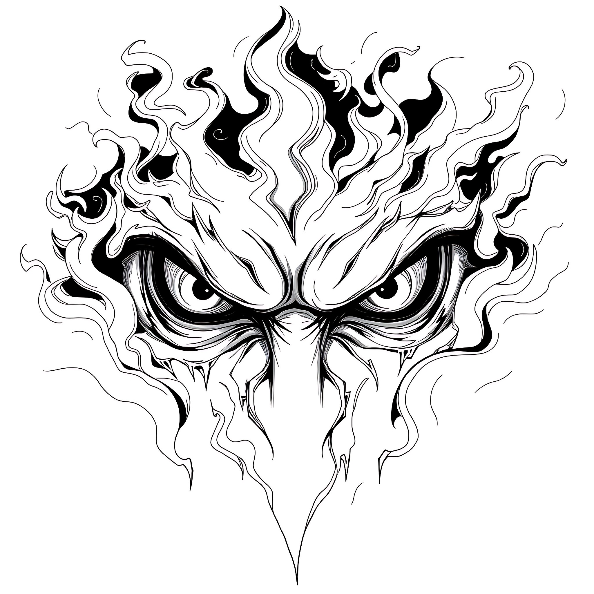 Eye of the Fiery Demon Coloring Page (free black-and-white line drawing printable PDF for all, from beginners to advanced learners, including children, teens, adults, and seniors)