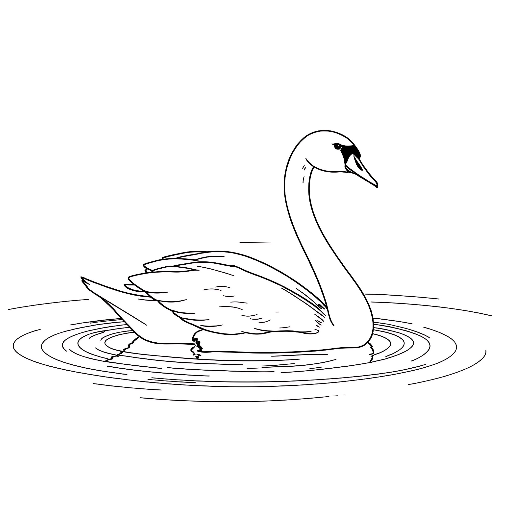 Swan gracefully swimming on tranquil waters Coloring Page (free black-and-white line drawing printable PDF for all, from beginners to advanced learners, including children, teens, adults, and seniors)