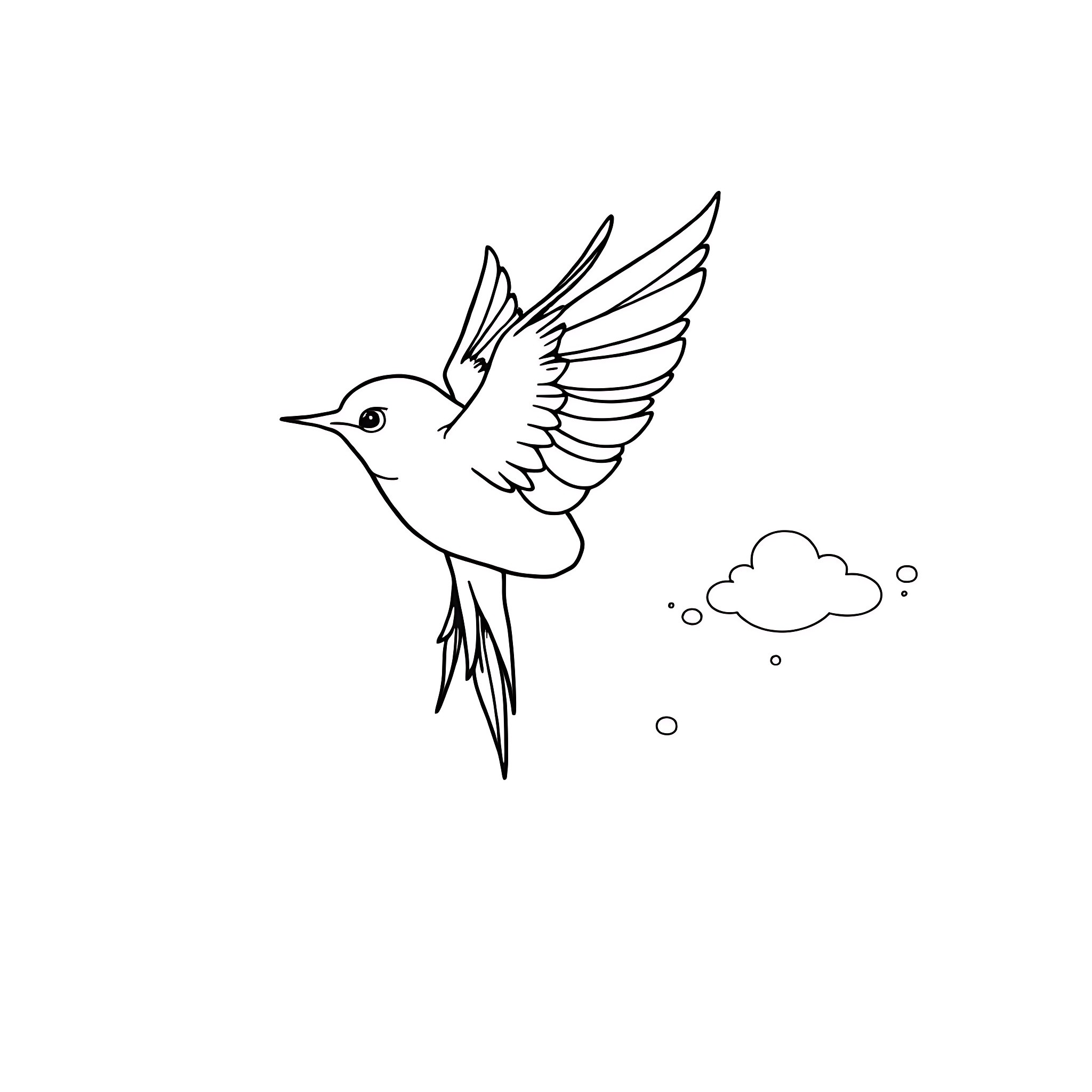 Swallow soaring through the clouds Coloring Page (free black-and-white line drawing printable PDF for all, from beginners to advanced learners, including children, teens, adults, and seniors)