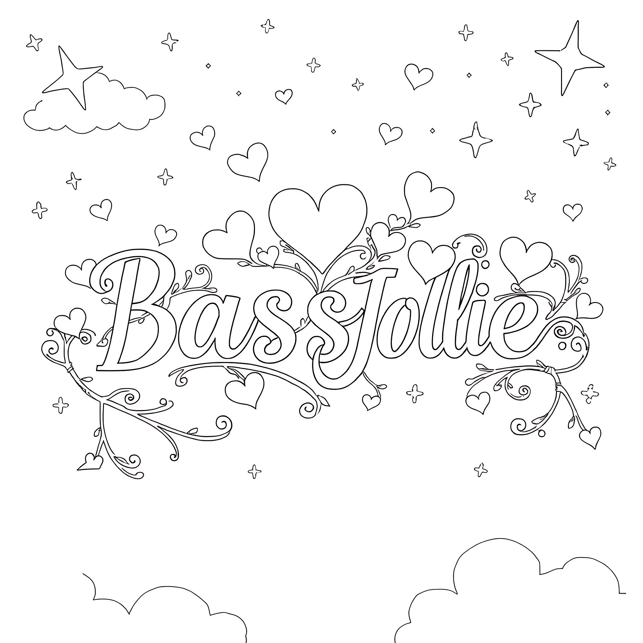 Love and joy in the starry night Coloring Page (free black-and-white line drawing printable PDF for all, from beginners to advanced learners, including children, teens, adults, and seniors)