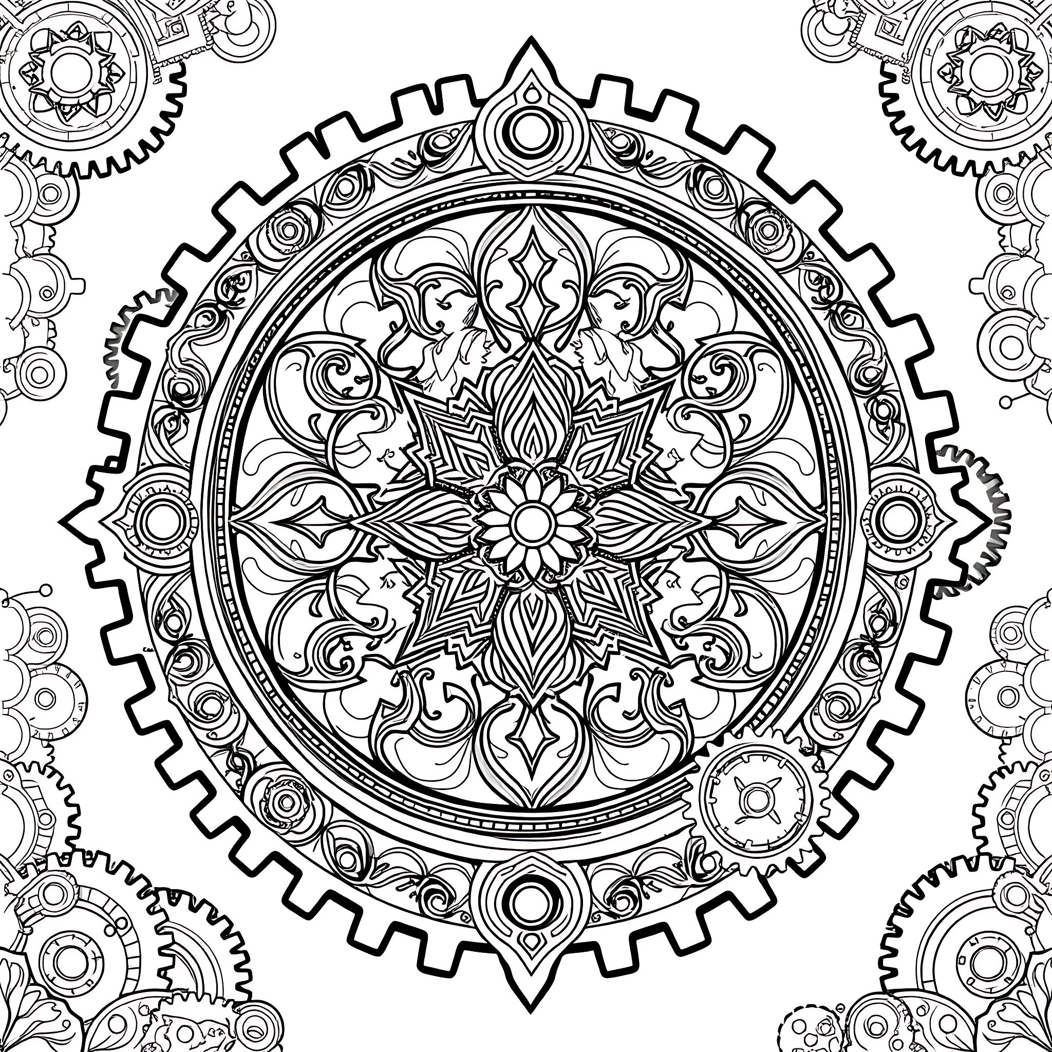 Stained Glass Mandala with Intricate Designs Coloring Page (free black-and-white line drawing printable PDF for all, from beginners to advanced learners, including children, teens, adults, and seniors)