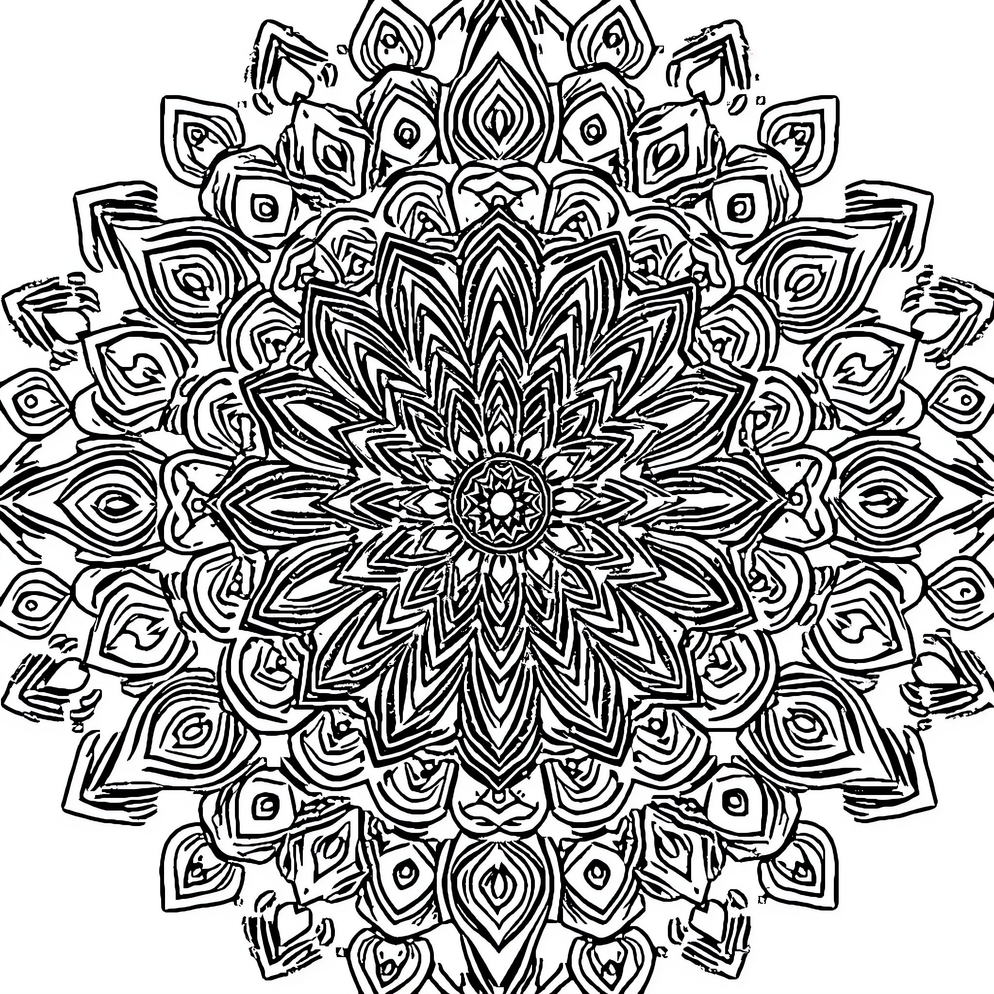 Mandalas of Intricate Symmetrical Patterns Coloring Page (free black-and-white line drawing printable PDF for all, from beginners to advanced learners, including children, teens, adults, and seniors)