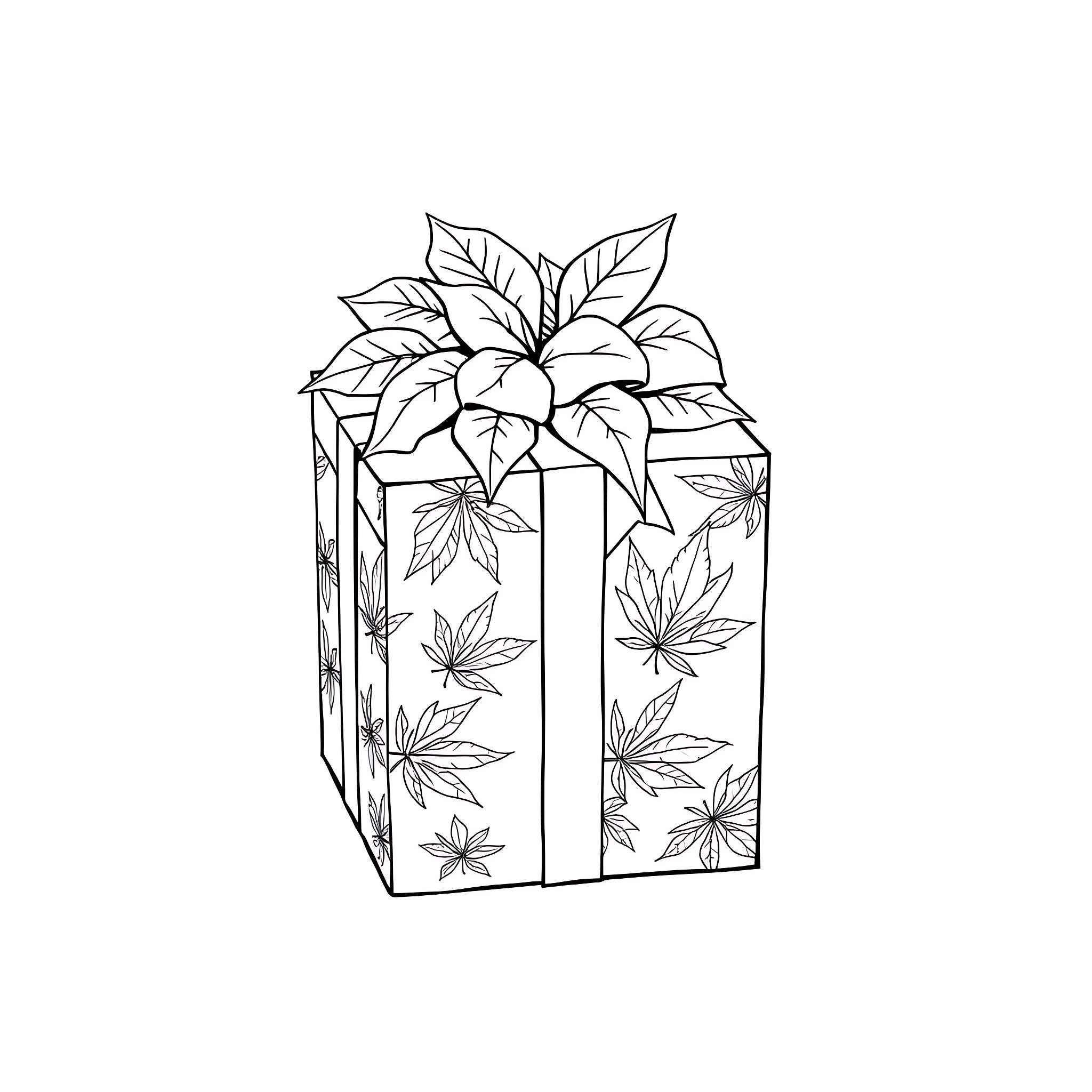 Present with floral decorative patterns Coloring Page (free black-and-white line drawing printable PDF for all, from beginners to advanced learners, including children, teens, adults, and seniors)