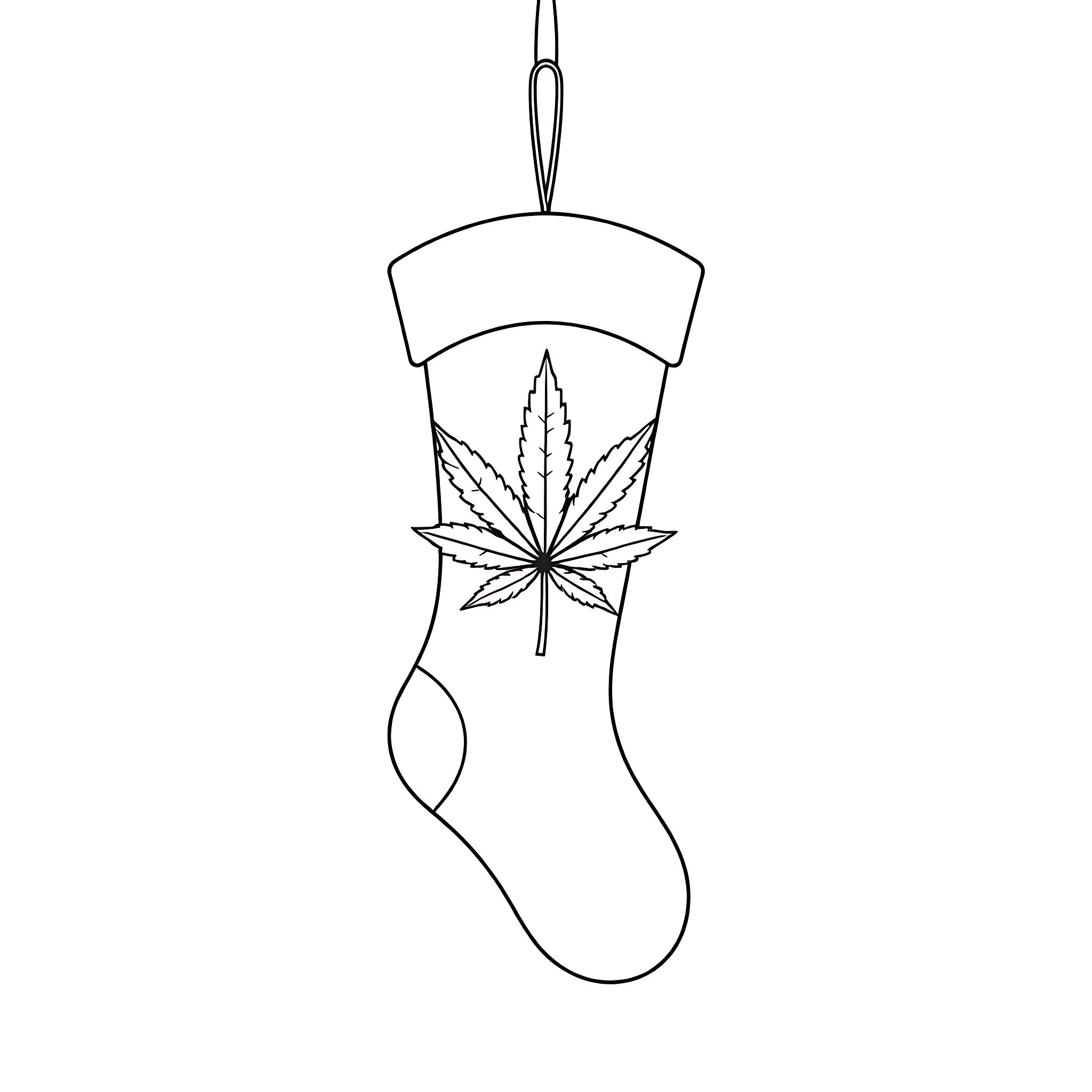 Stocking with cannabis leaf design Coloring Page (free black-and-white line drawing printable PDF for all, from beginners to advanced learners, including children, teens, adults, and seniors)