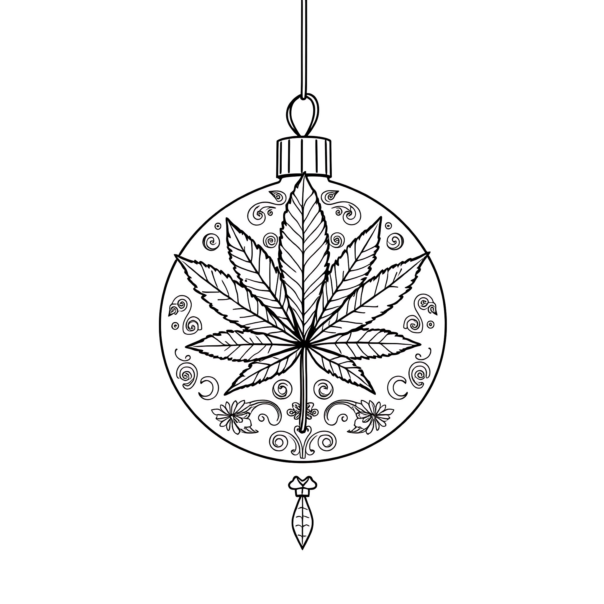 Christmas Ornament with Intricate Floral Designs Coloring Page (free black-and-white line drawing printable PDF for all, from beginners to advanced learners, including children, teens, adults, and seniors)