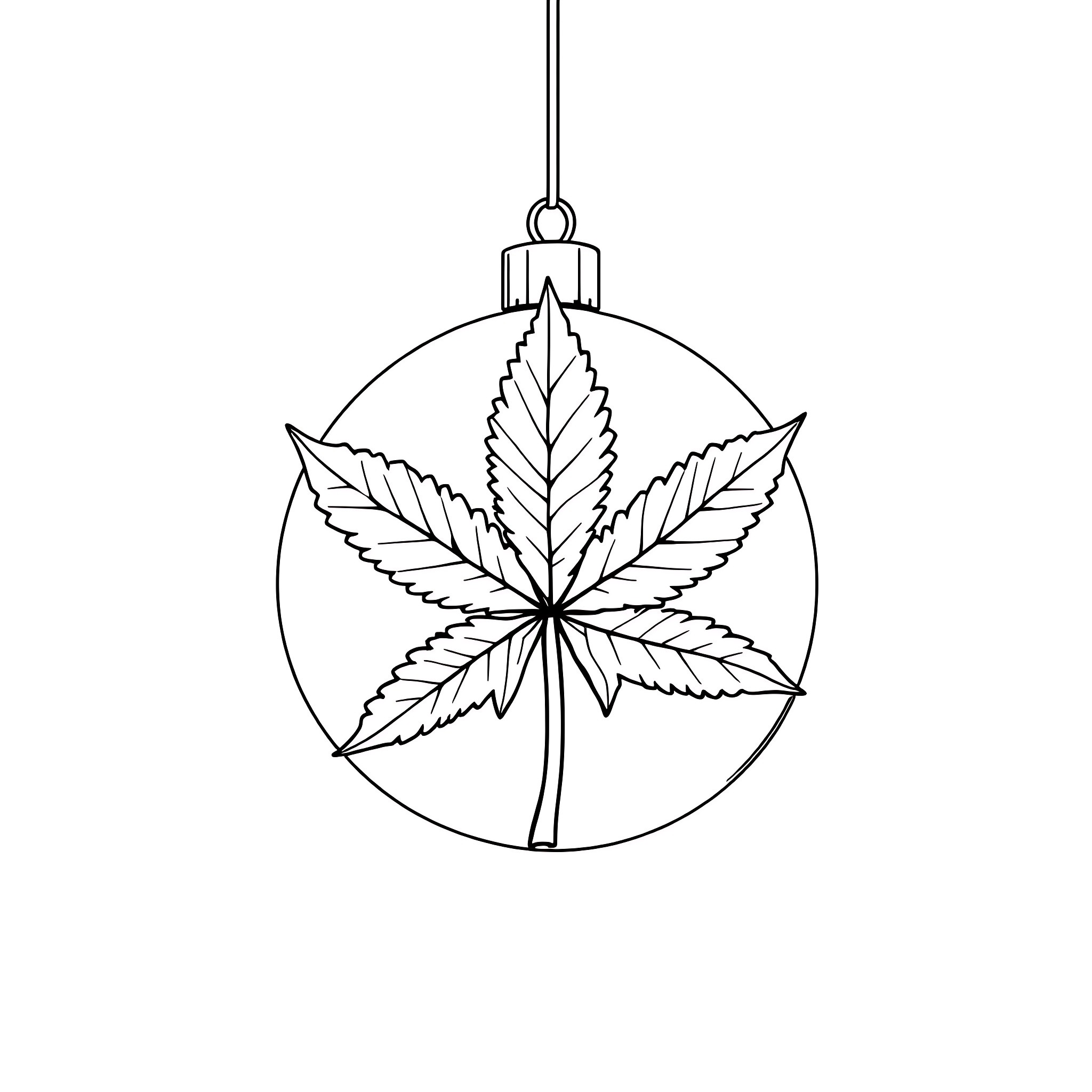 Ornament with Marijuana Leaf Design Coloring Page (free black-and-white line drawing printable PDF for all, from beginners to advanced learners, including children, teens, adults, and seniors)
