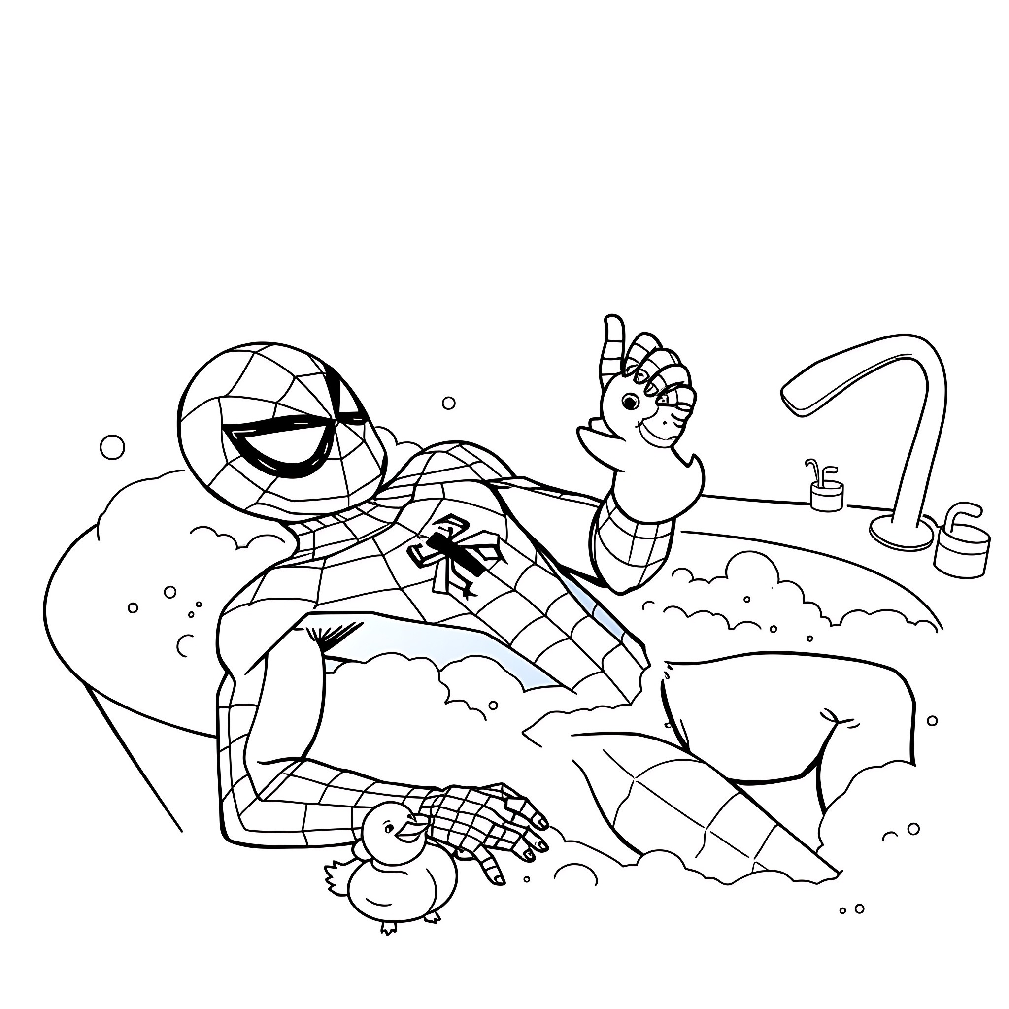 Spiderman swinging into action with his web shooting skills Coloring Page (free black-and-white line drawing printable PDF for all, from beginners to advanced learners, including children, teens, adults, and seniors)