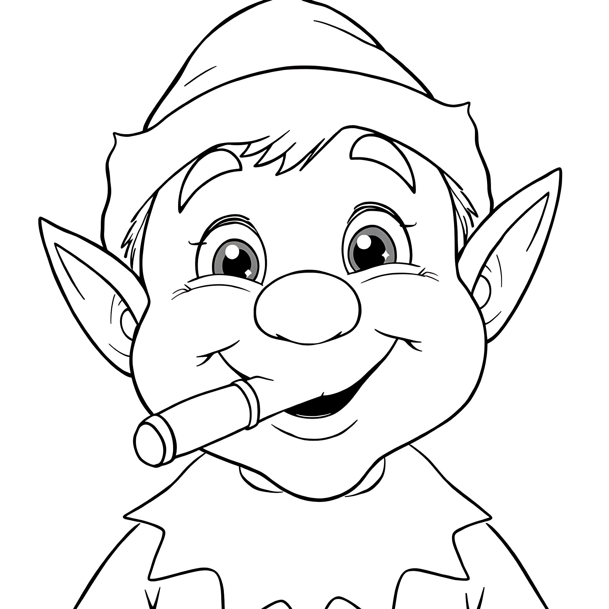 Elf with mischievous expression and pointed ears Coloring Page (free black-and-white line drawing printable PDF for all, from beginners to advanced learners, including children, teens, adults, and seniors)