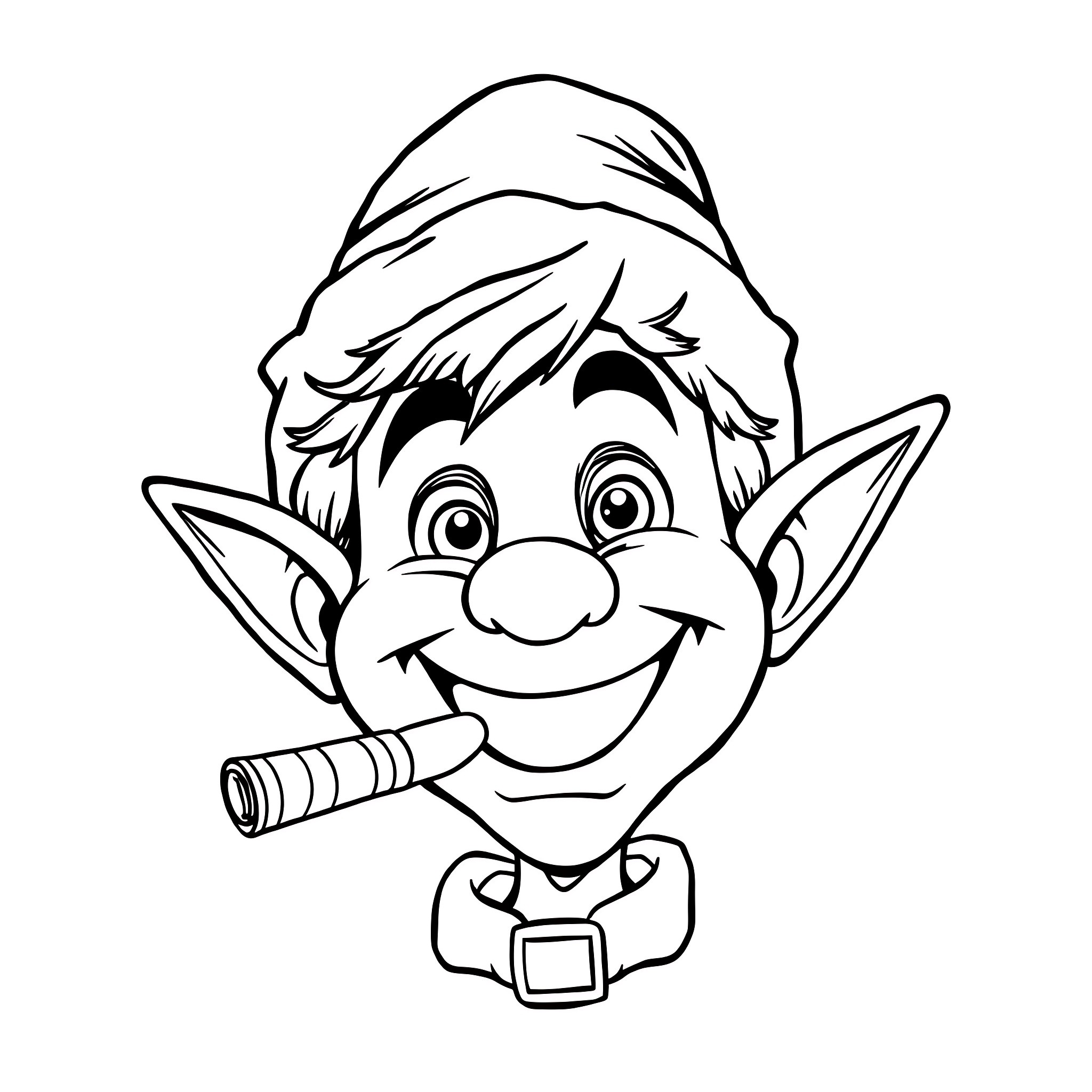 Elf character with a mischievous expression Coloring Page (free black-and-white line drawing printable PDF for all, from beginners to advanced learners, including children, teens, adults, and seniors)