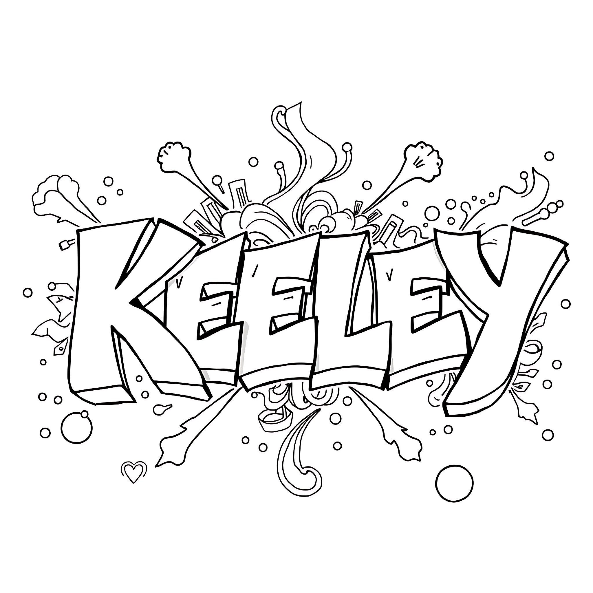 Keeley's Graffiti-Inspired Artwork Coloring Page (free black-and-white line drawing printable PDF for all, from beginners to advanced learners, including children, teens, adults, and seniors)