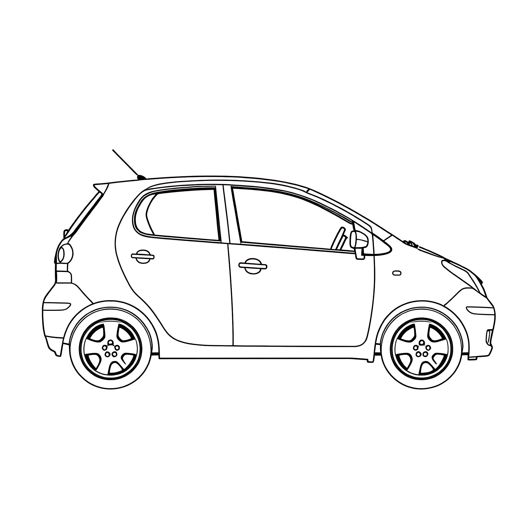 Toyota Yaris small hatchback car line art Coloring Page (free black-and-white line drawing printable PDF for all, from beginners to advanced learners, including children, teens, adults, and seniors)