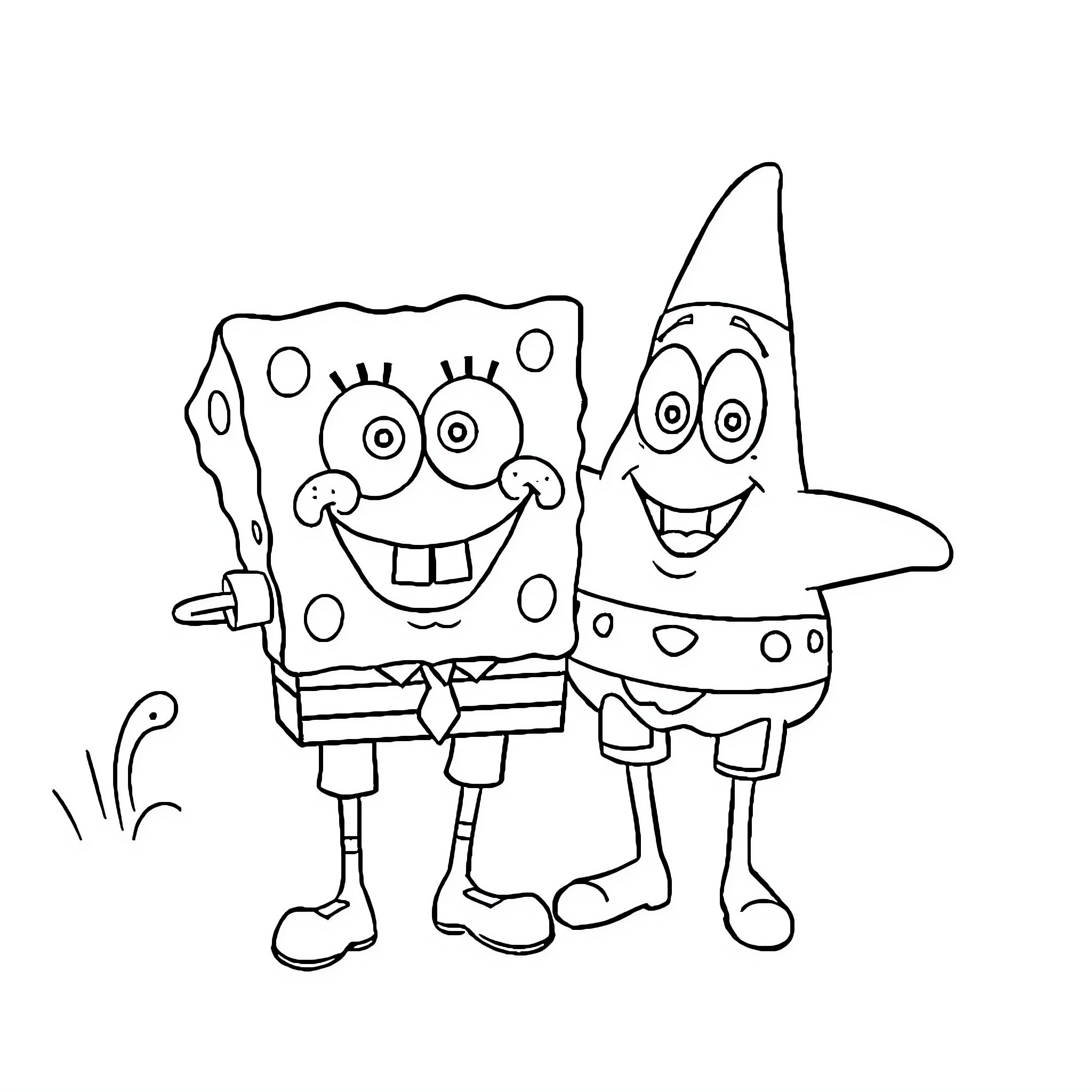 Spongebob and Patrick having a joyful encounter Coloring Page (free black-and-white line drawing printable PDF for all, from beginners to advanced learners, including children, teens, adults, and seniors)