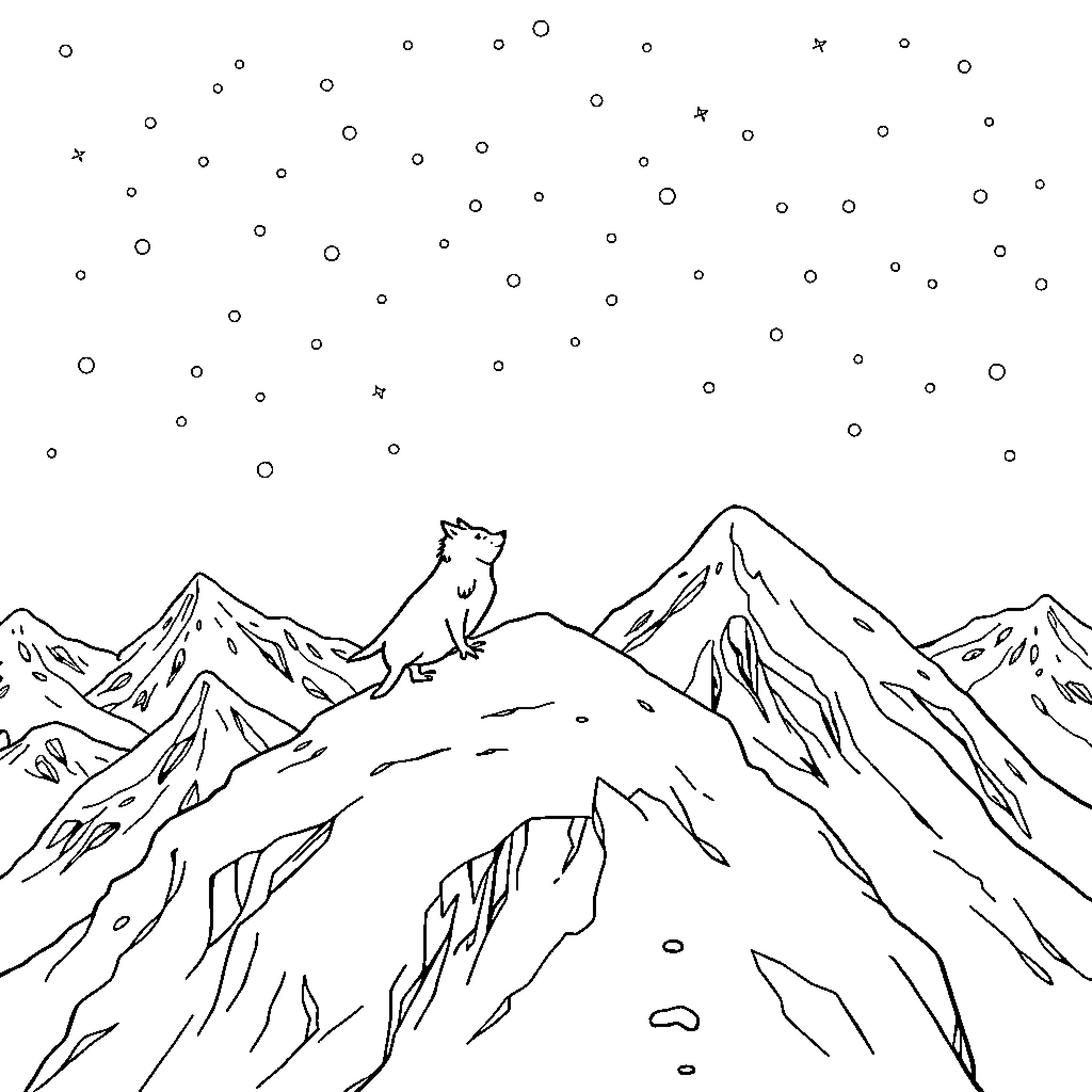 Marcus' Mountain Adventure Coloring Page (free black-and-white line drawing printable PDF for all, from beginners to advanced learners, including children, teens, adults, and seniors)