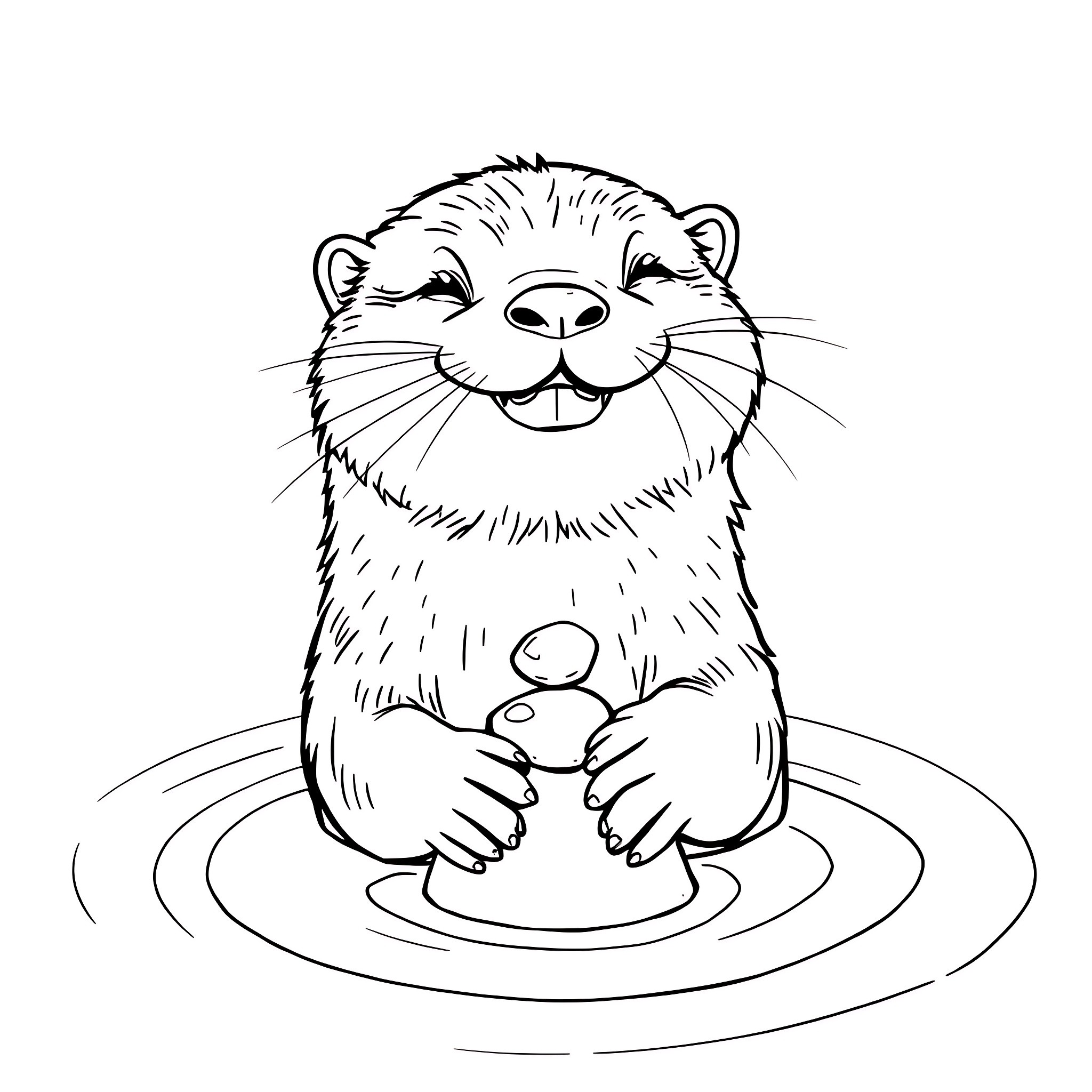 Otter relaxing in the water Coloring Page (free black-and-white line drawing printable PDF for all, from beginners to advanced learners, including children, teens, adults, and seniors)